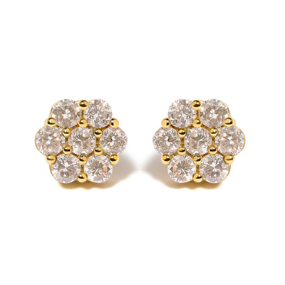 14K Yellow Gold 3.0 Cttw Diamond Floral Cluster Stud Earrings