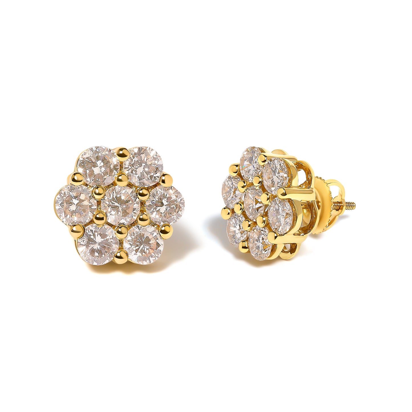 14K Yellow Gold 3.0 Cttw Diamond Floral Cluster Stud Earrings