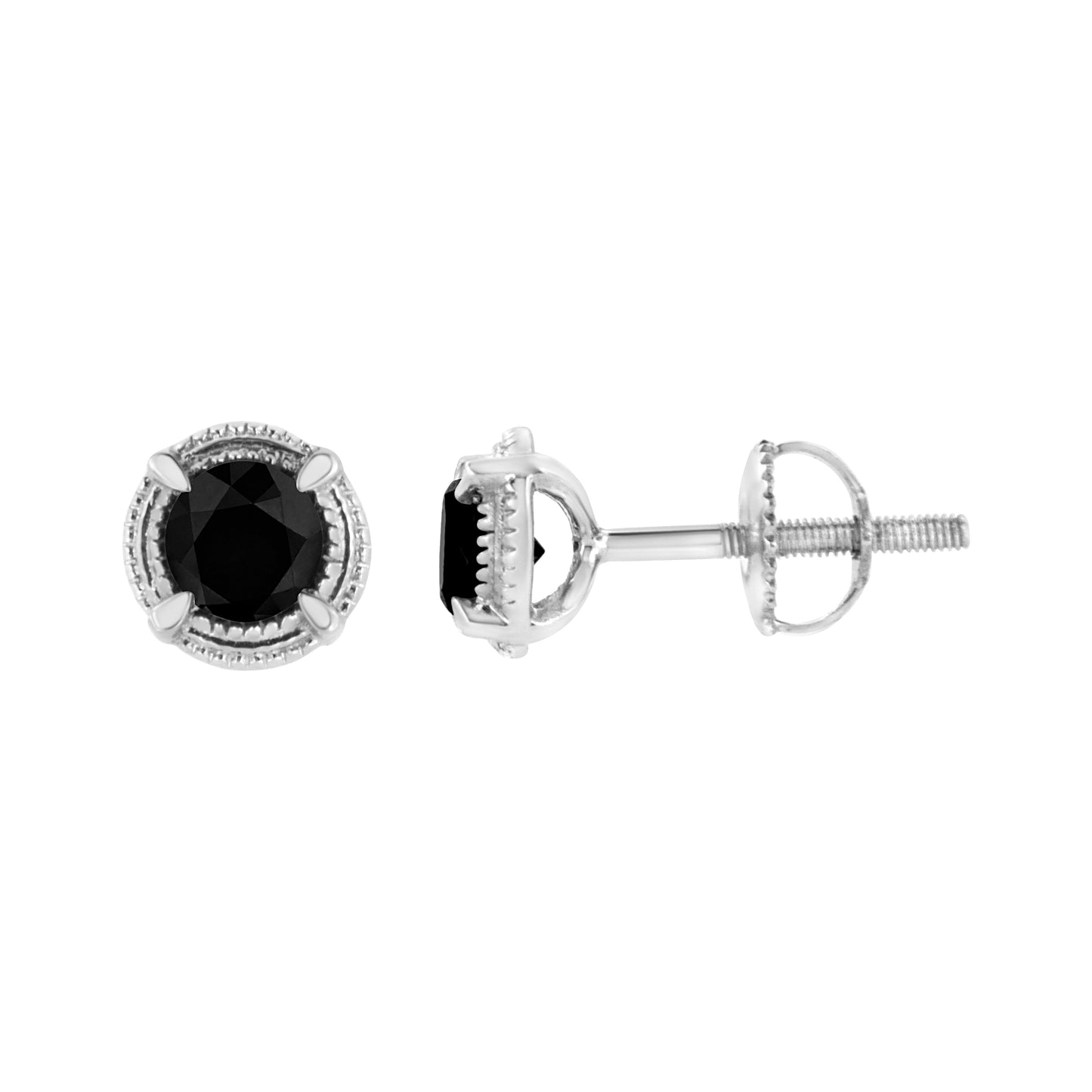 Pendientes de Stud Solitario de Diamante Negro en Plata de Ley .925