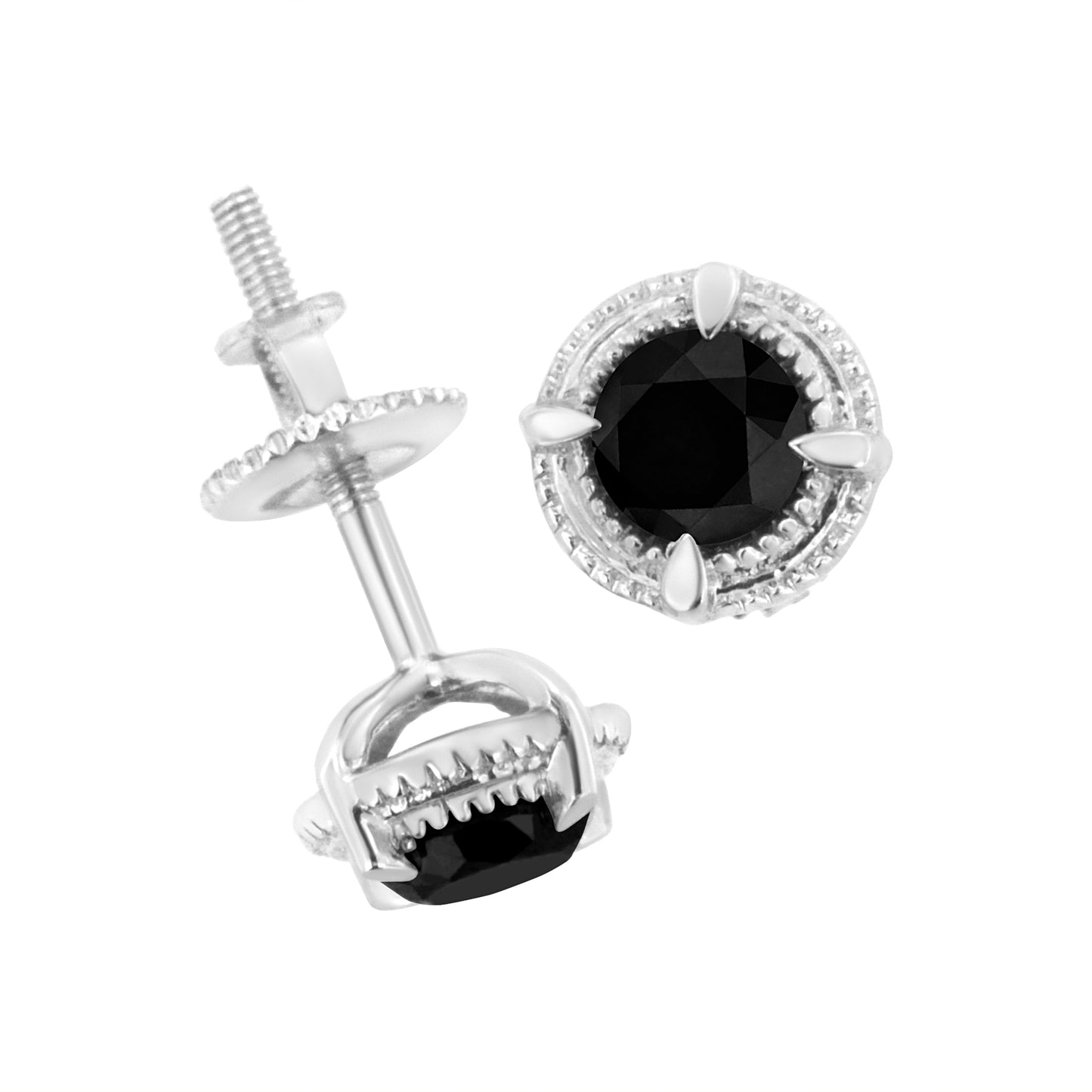 Pendientes de Stud Solitario de Diamante Negro en Plata de Ley .925