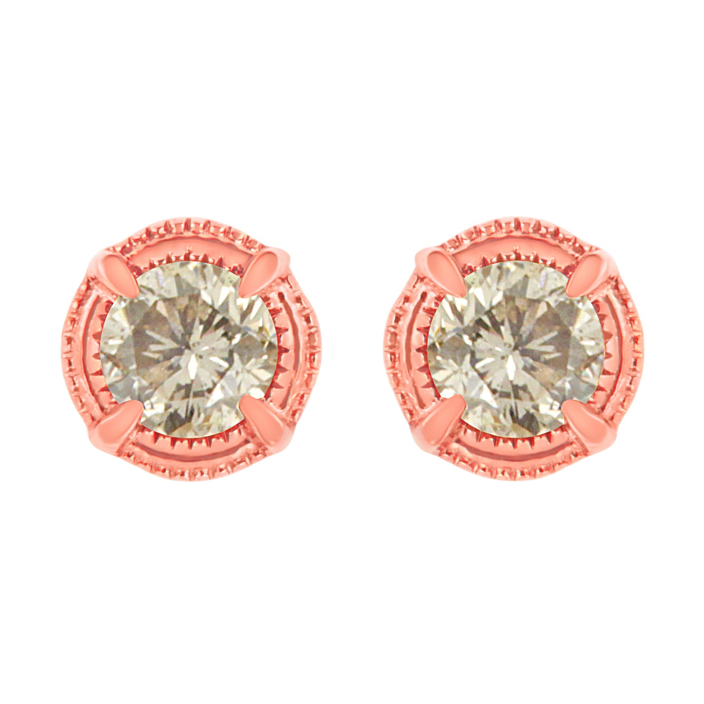 Boucles d'oreilles clous en argent sterling plaqué or jaune 14K avec diamant solitaire