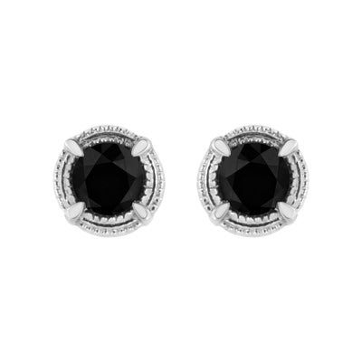 .925 Sterling Silver Black Diamond Solitaire Stud Earrings