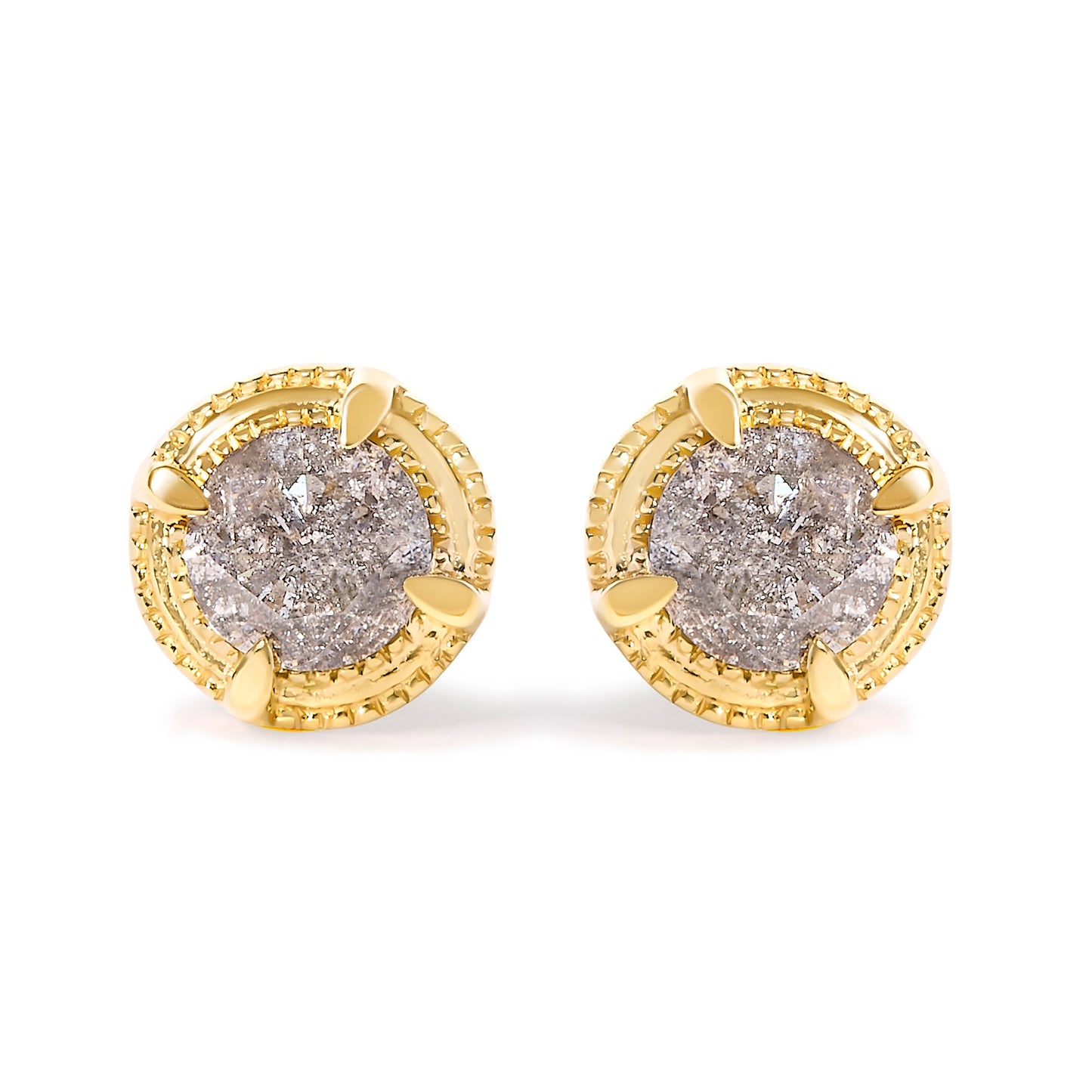 Boucles d'oreilles clous en argent sterling plaqué or jaune 14K avec diamant solitaire