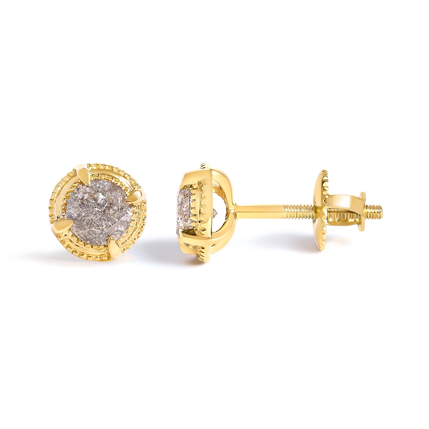 Boucles d'oreilles clous en argent sterling plaqué or jaune 14K avec diamant solitaire