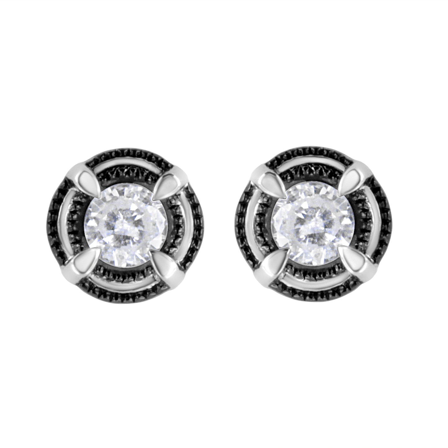 Pendientes de Stud con Halo de Diamantes en Plata Esterlina Baño de Rodio Negro