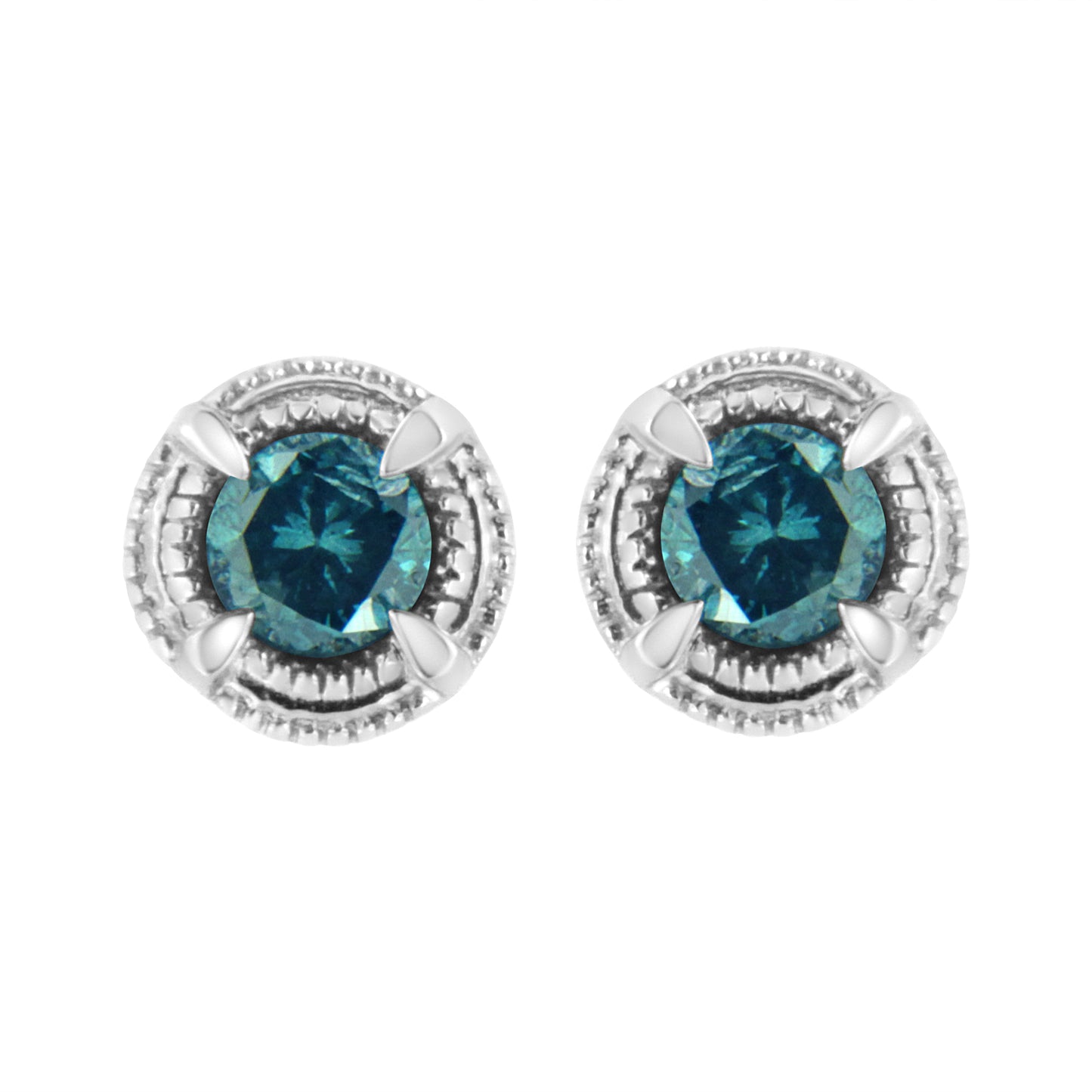 Pendientes de Stud Solitario de Diamante Negro en Plata de Ley .925