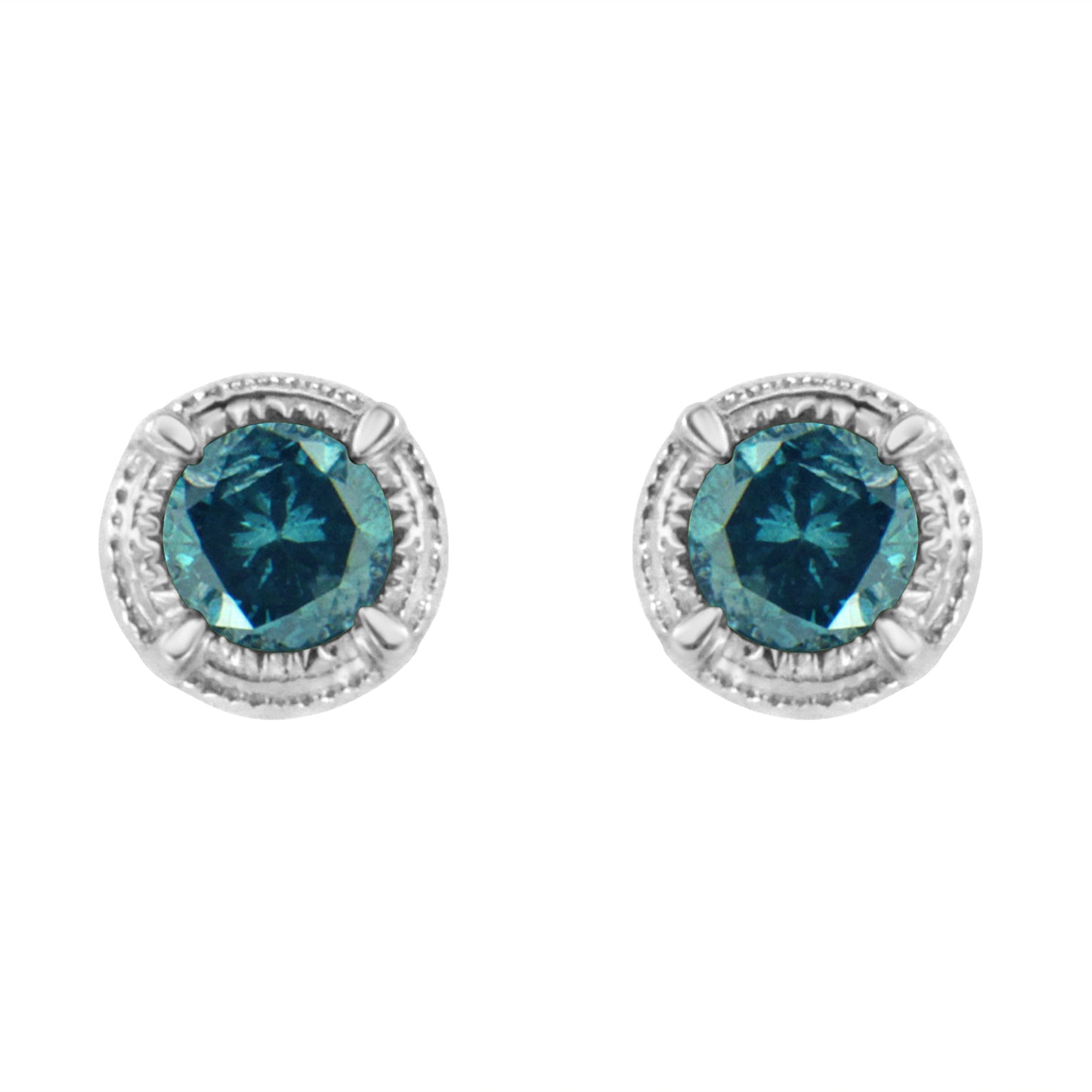 Pendientes de Stud Solitario de Diamante Negro en Plata de Ley .925