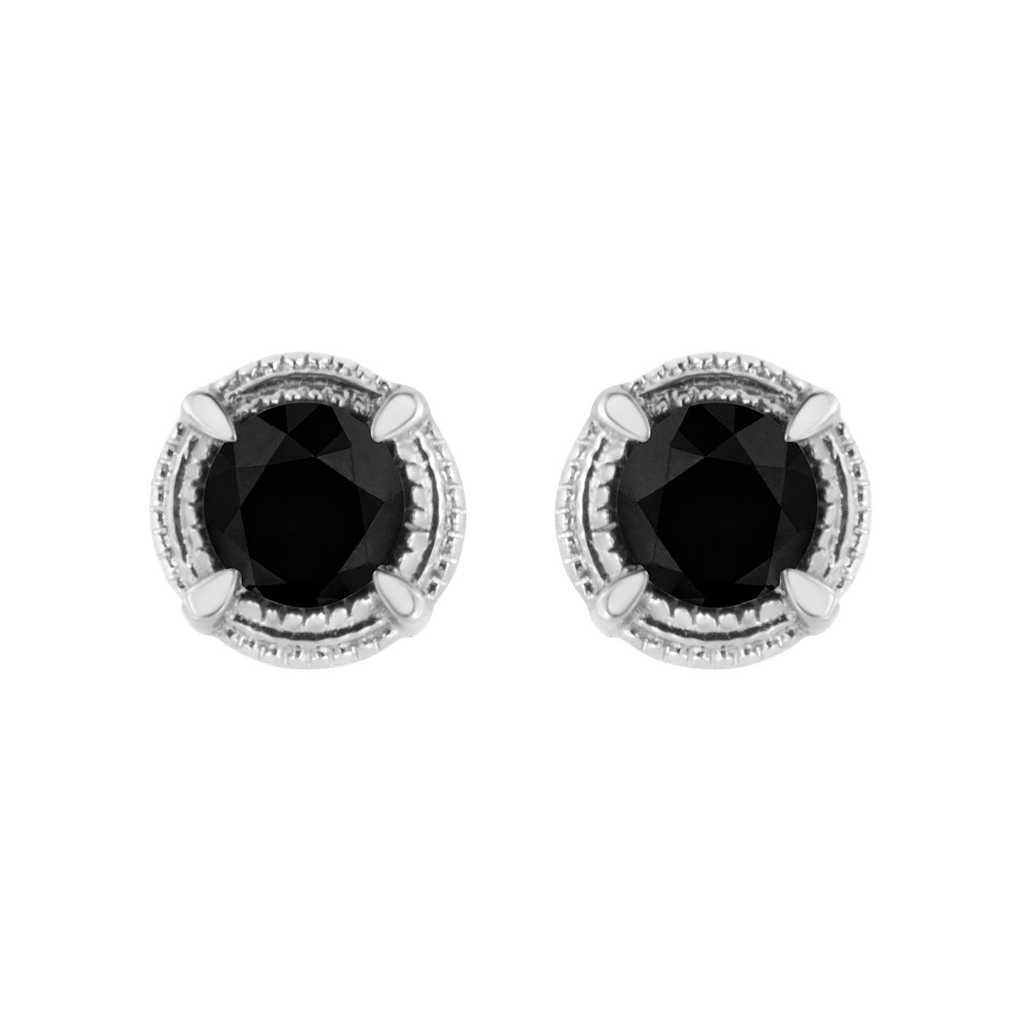 Pendientes de Stud Solitario de Diamante Negro en Plata de Ley .925