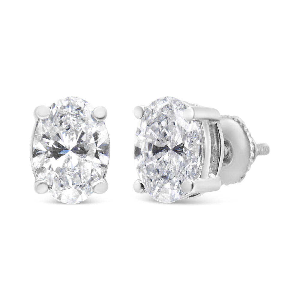 Pendientes de diamante ovalado cultivado en laboratorio de oro blanco de 14K