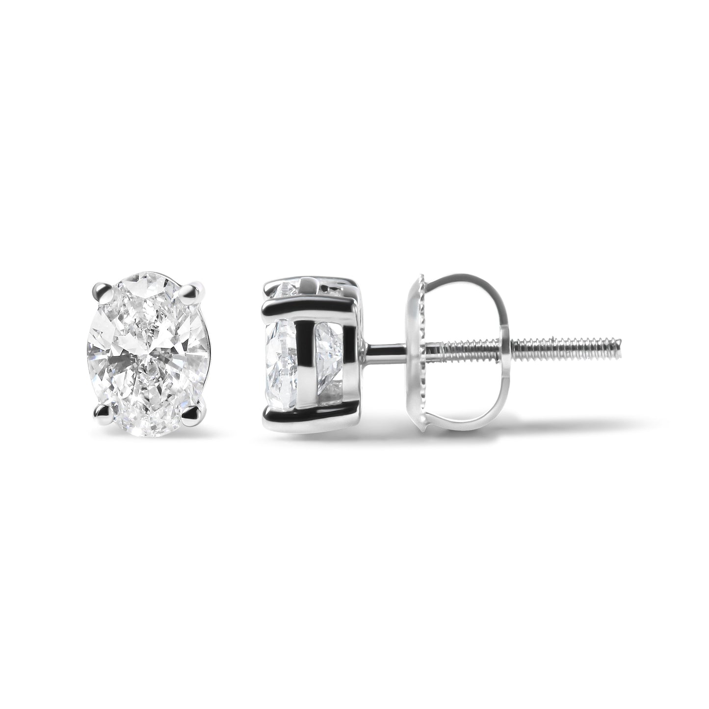 Pendientes de Stud Solitario de Diamante Ovalado Creado en Laboratorio en Oro Blanco de 14K