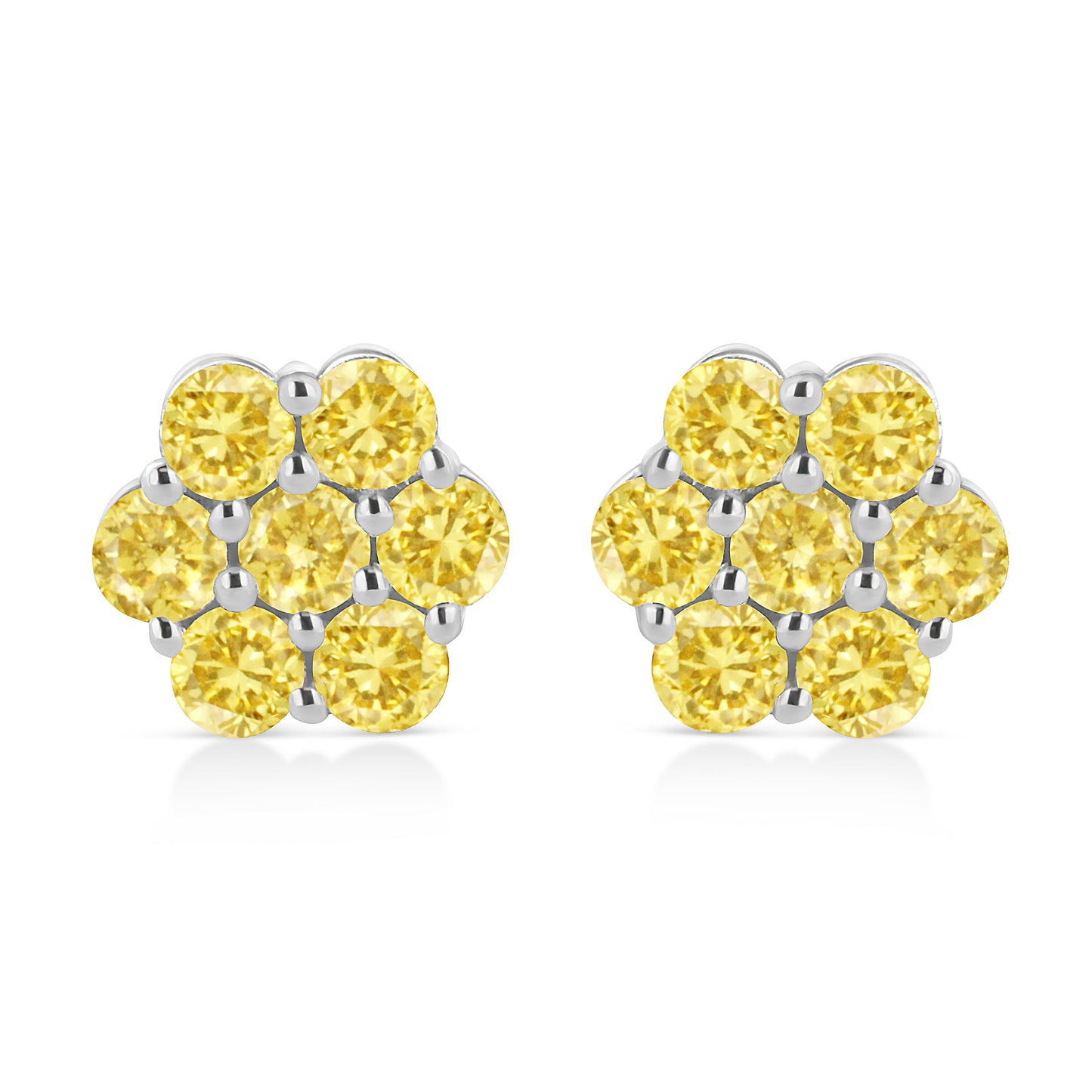 Boucles d'oreilles florales en argent sterling .925 avec diamants jaunes traités