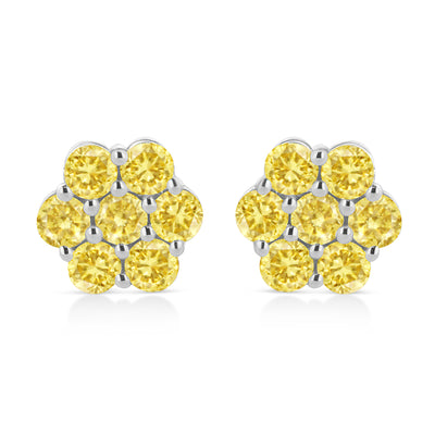 Pendientes de Stud Florales de Plata Esterlina .925 con Diamantes Amarillos Tratados