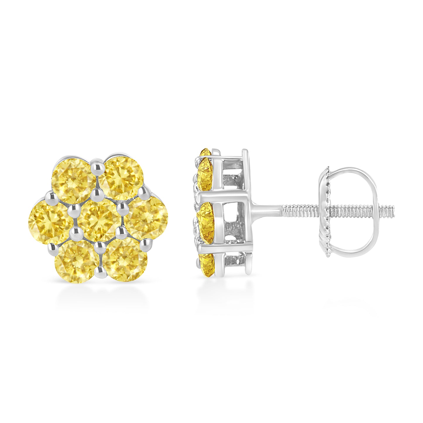 Boucles d'oreilles florales en argent sterling .925 avec diamants jaunes traités