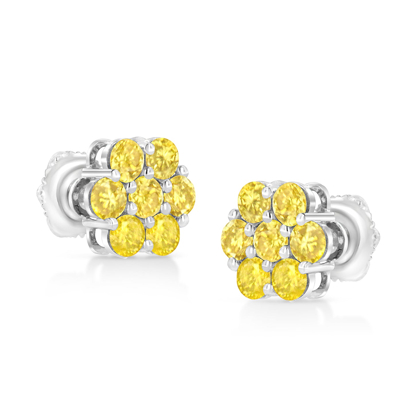 Boucles d'oreilles florales en argent sterling .925 avec diamants jaunes traités