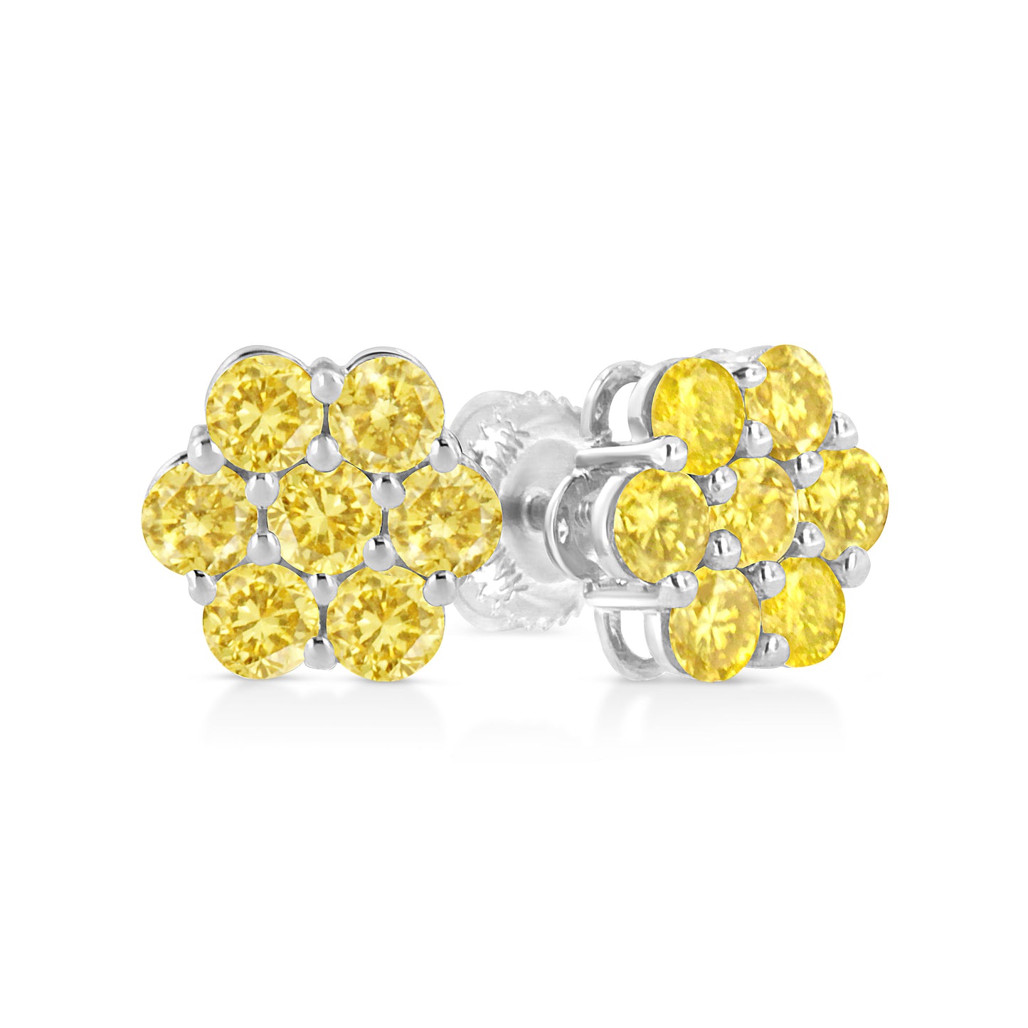 Boucles d'oreilles florales en argent sterling .925 avec diamants jaunes traités