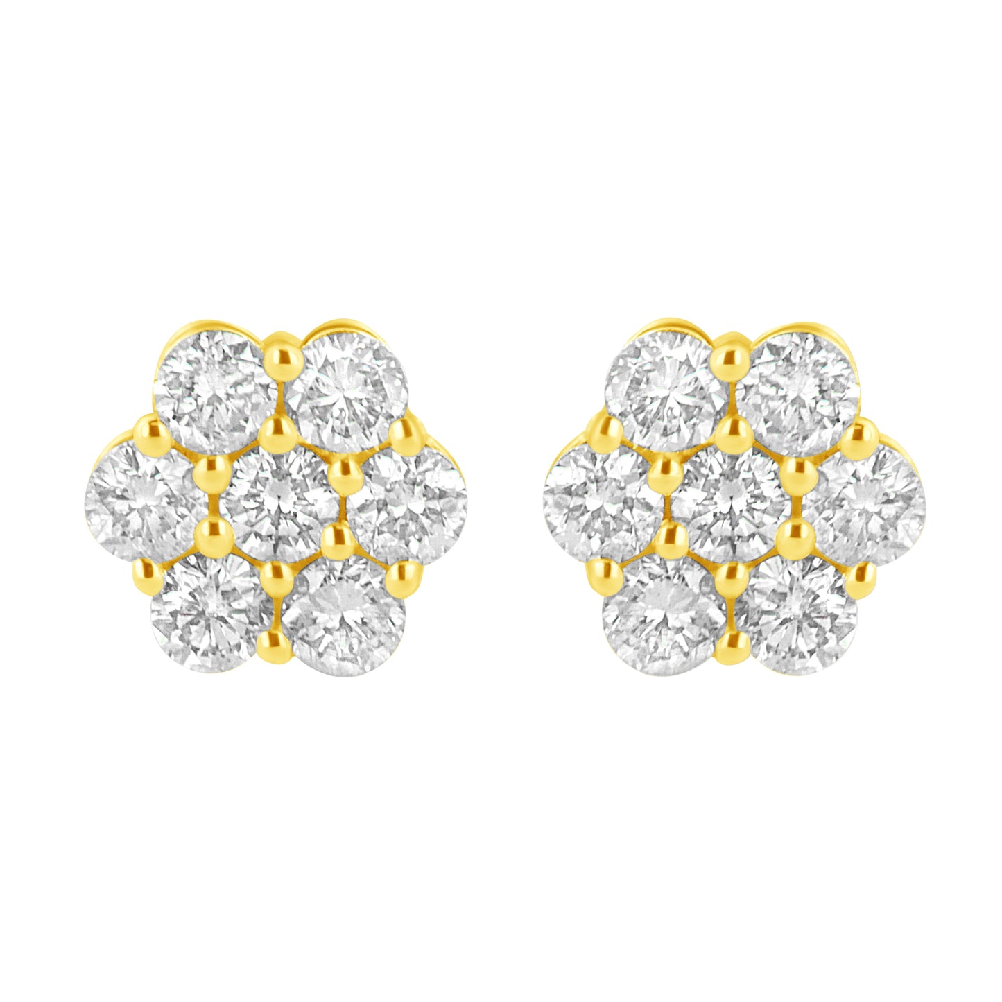 Pendientes de Flor de Diamante de Oro Amarillo de 14K - 1.0 Cttw
