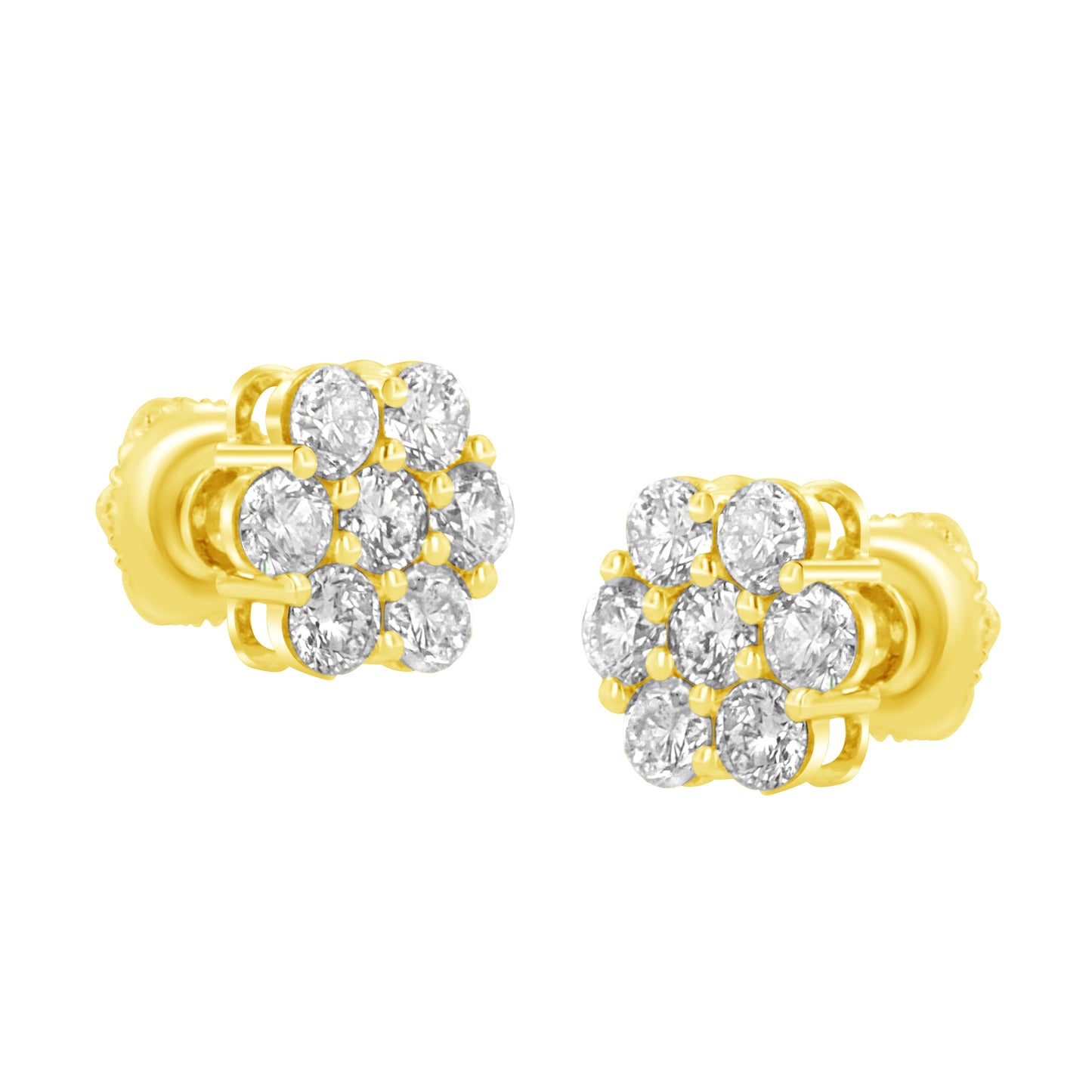 Pendientes de Flor de Diamante de Oro Amarillo de 14K - 1.0 Cttw