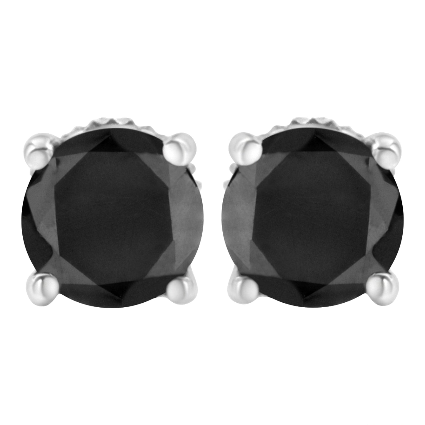 14K White Gold Round Black Diamond Stud Earrings