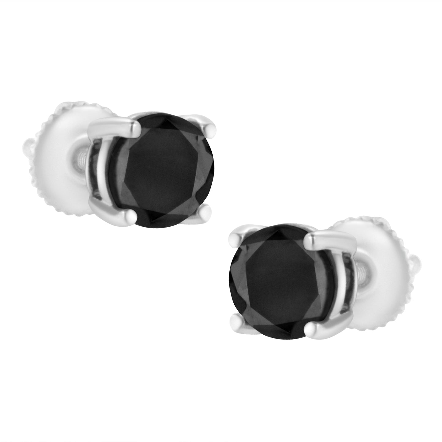 14K White Gold Round Black Diamond Stud Earrings