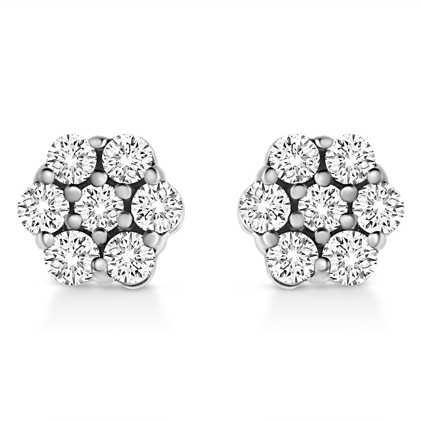 14K White Gold Diamond Flower Stud Earrings - 1/2 Cttw