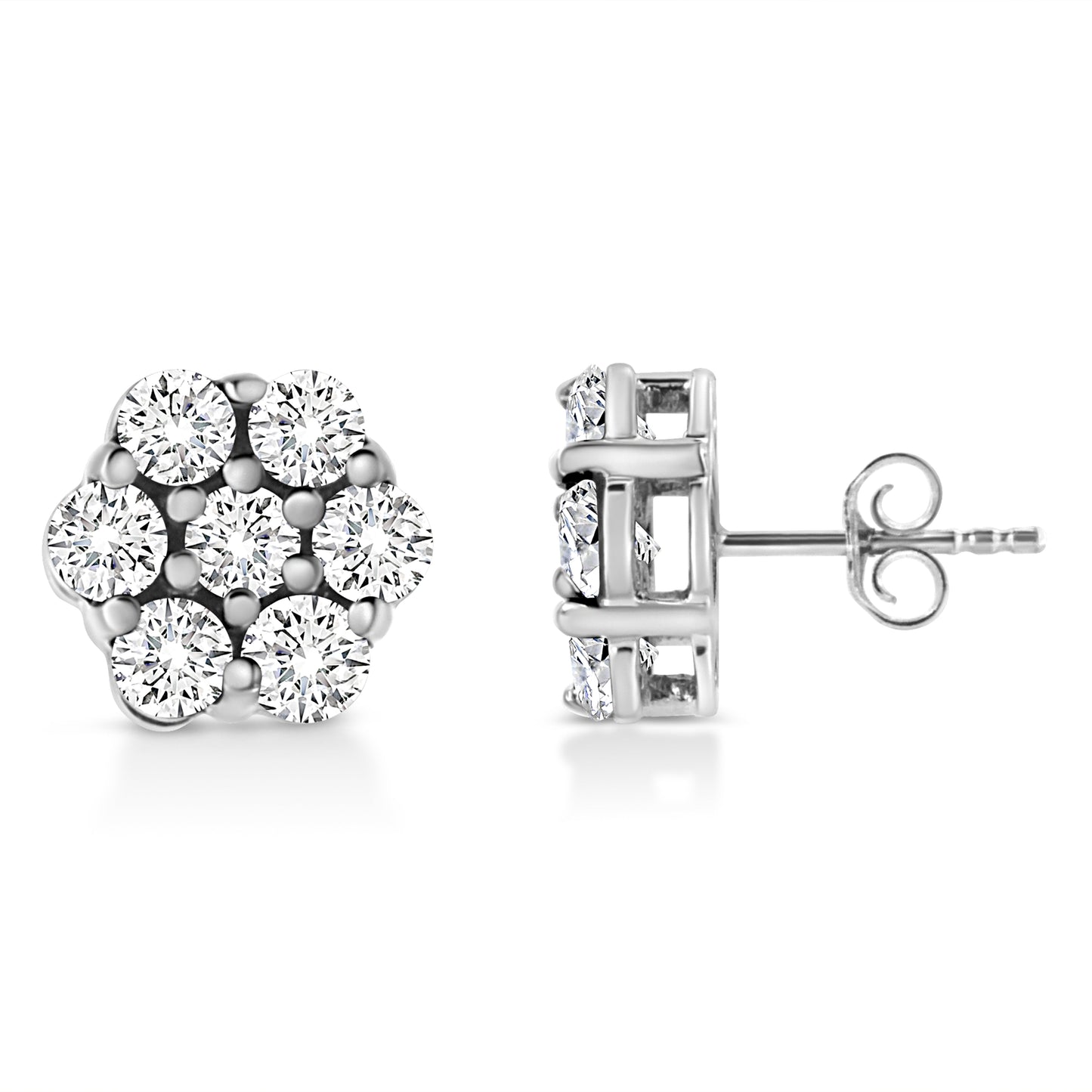 14K White Gold Diamond Flower Stud Earrings - 1/2 Cttw