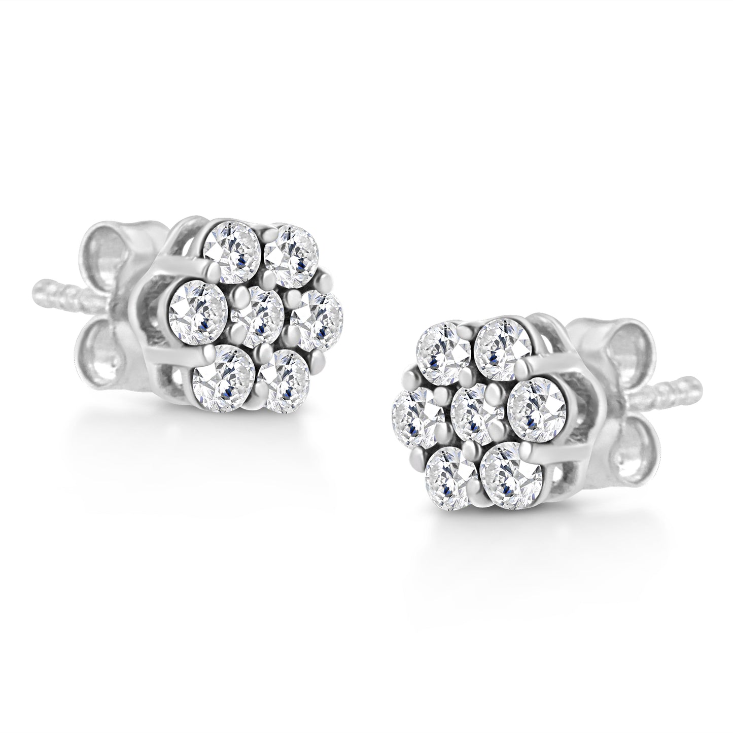14K White Gold Diamond Flower Stud Earrings - 1/2 Cttw