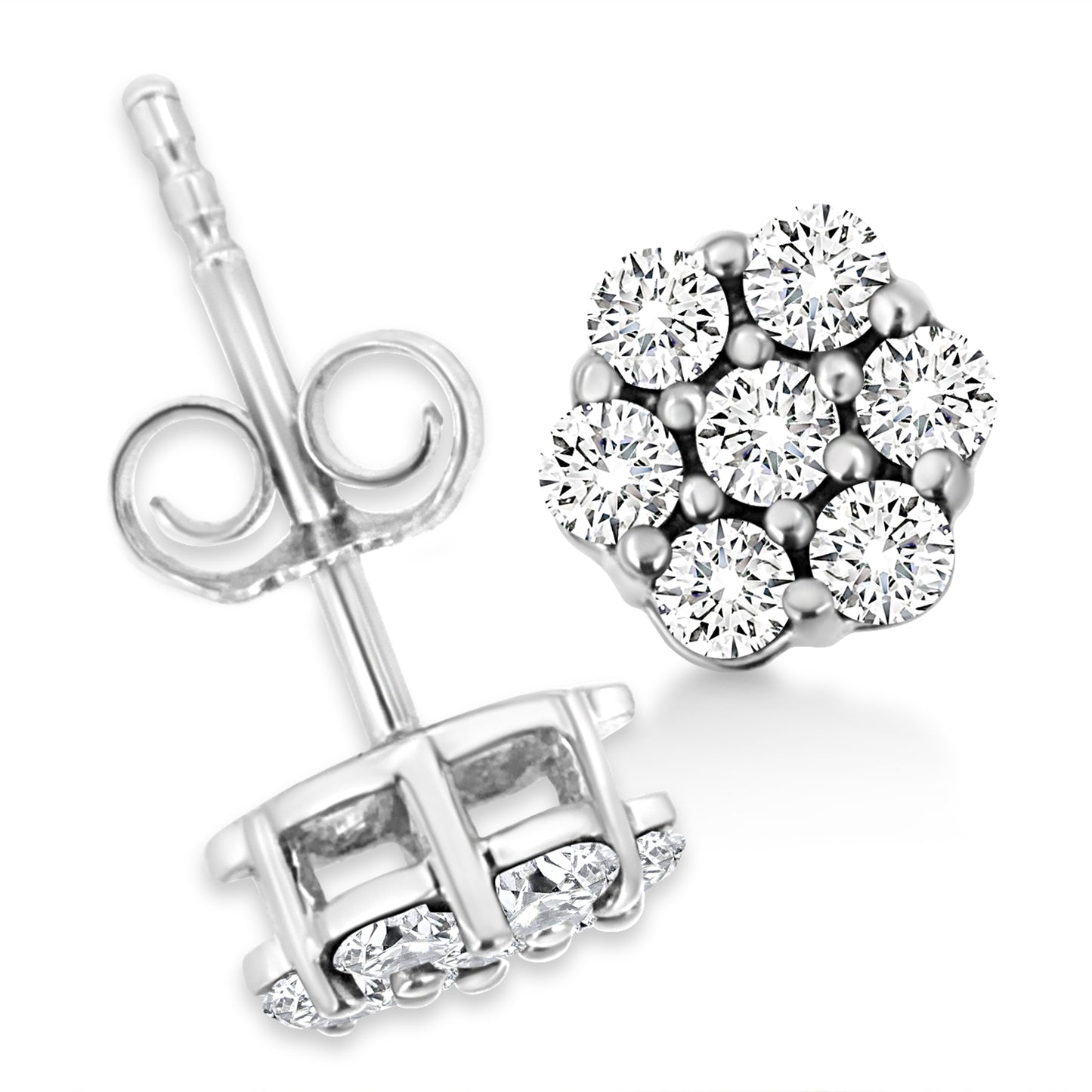 14K White Gold Diamond Flower Stud Earrings - 1/2 Cttw