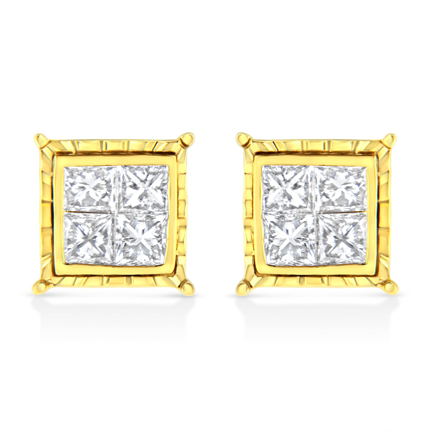 Pendientes de diamantes en corte princesa de oro amarillo de 14 quilates