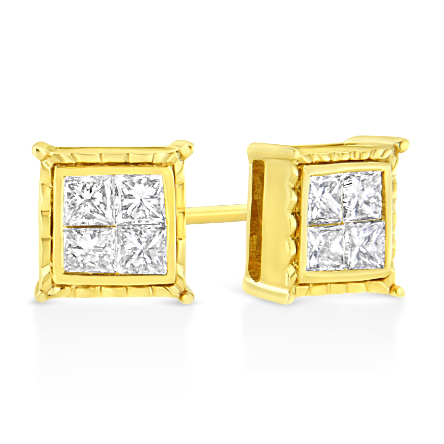 Pendientes de diamantes en corte princesa de oro amarillo de 14 quilates