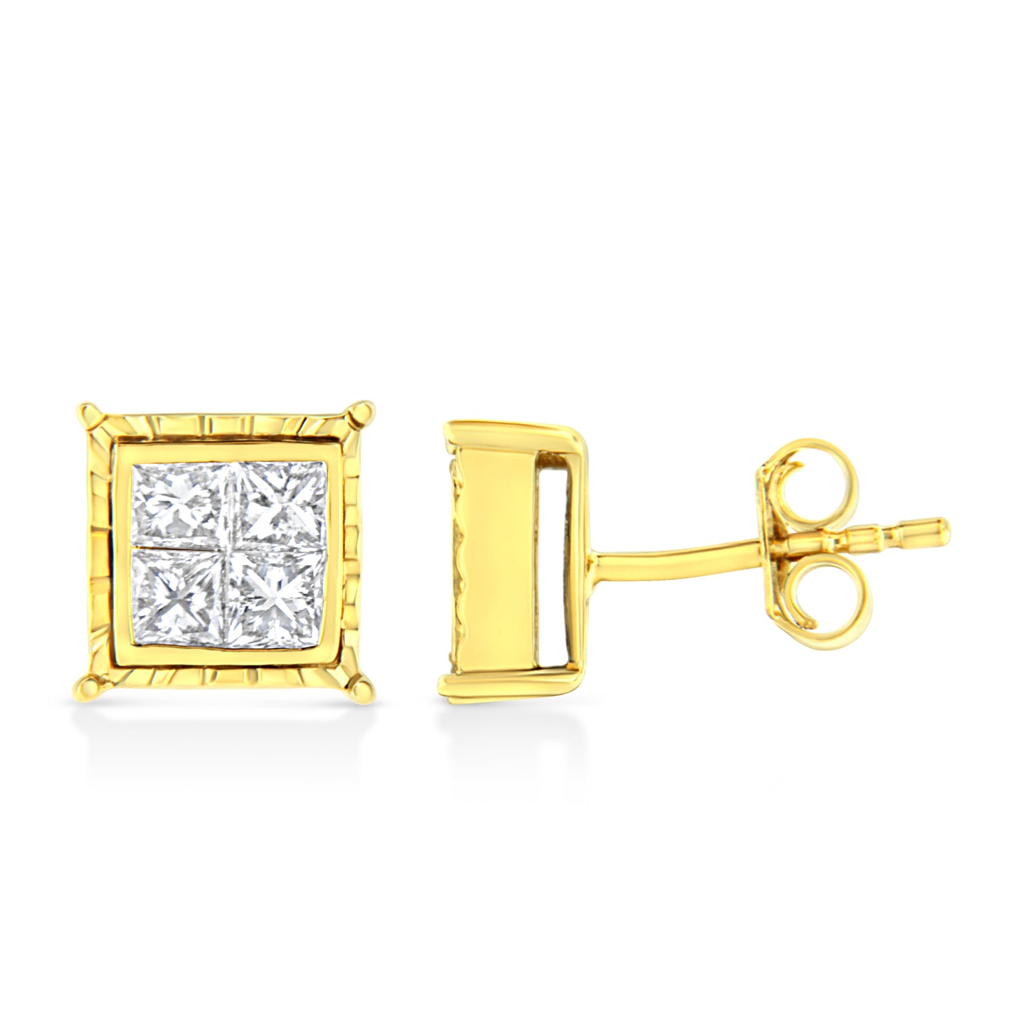 Pendientes de diamantes en corte princesa de oro amarillo de 14 quilates
