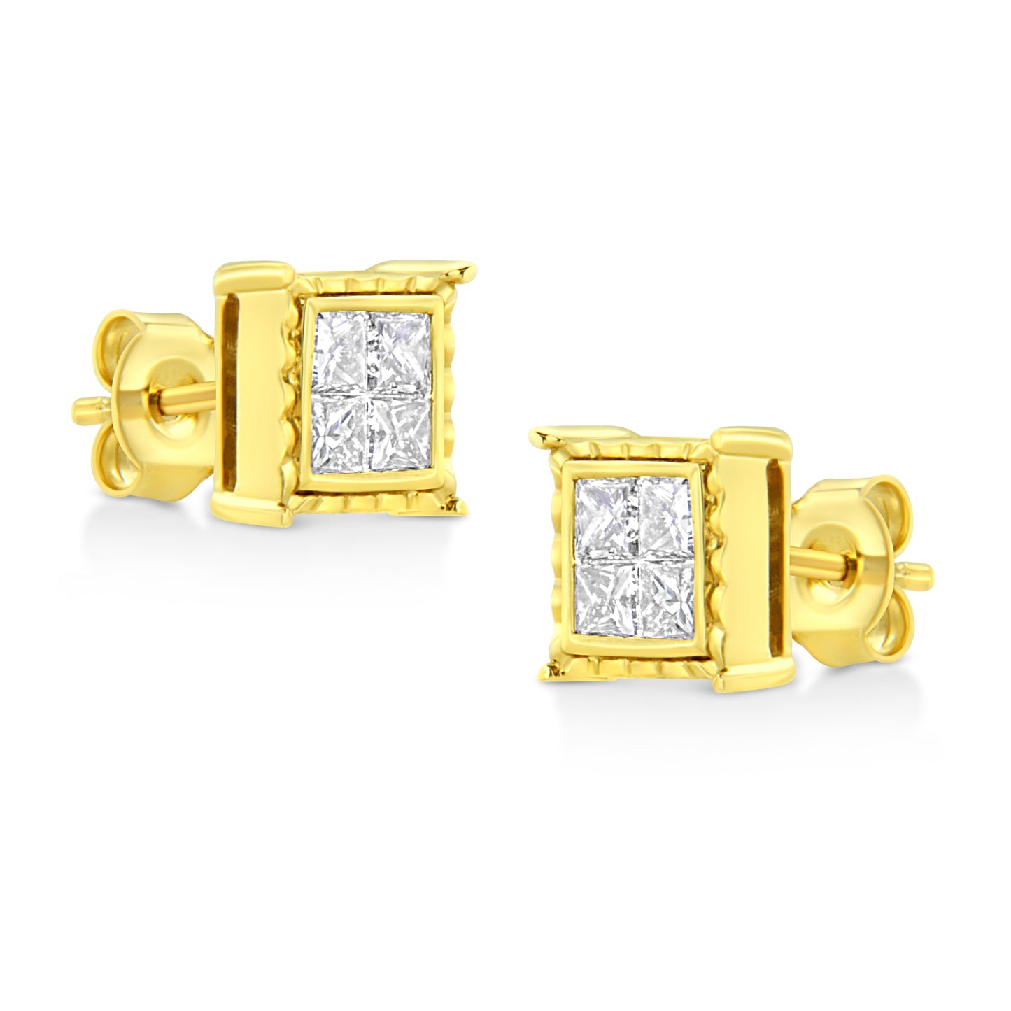 Pendientes de diamantes en corte princesa de oro amarillo de 14 quilates