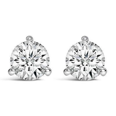 Pendientes de botón de diamante cultivado en laboratorio de 2.0 Cttw en oro blanco de 14K
