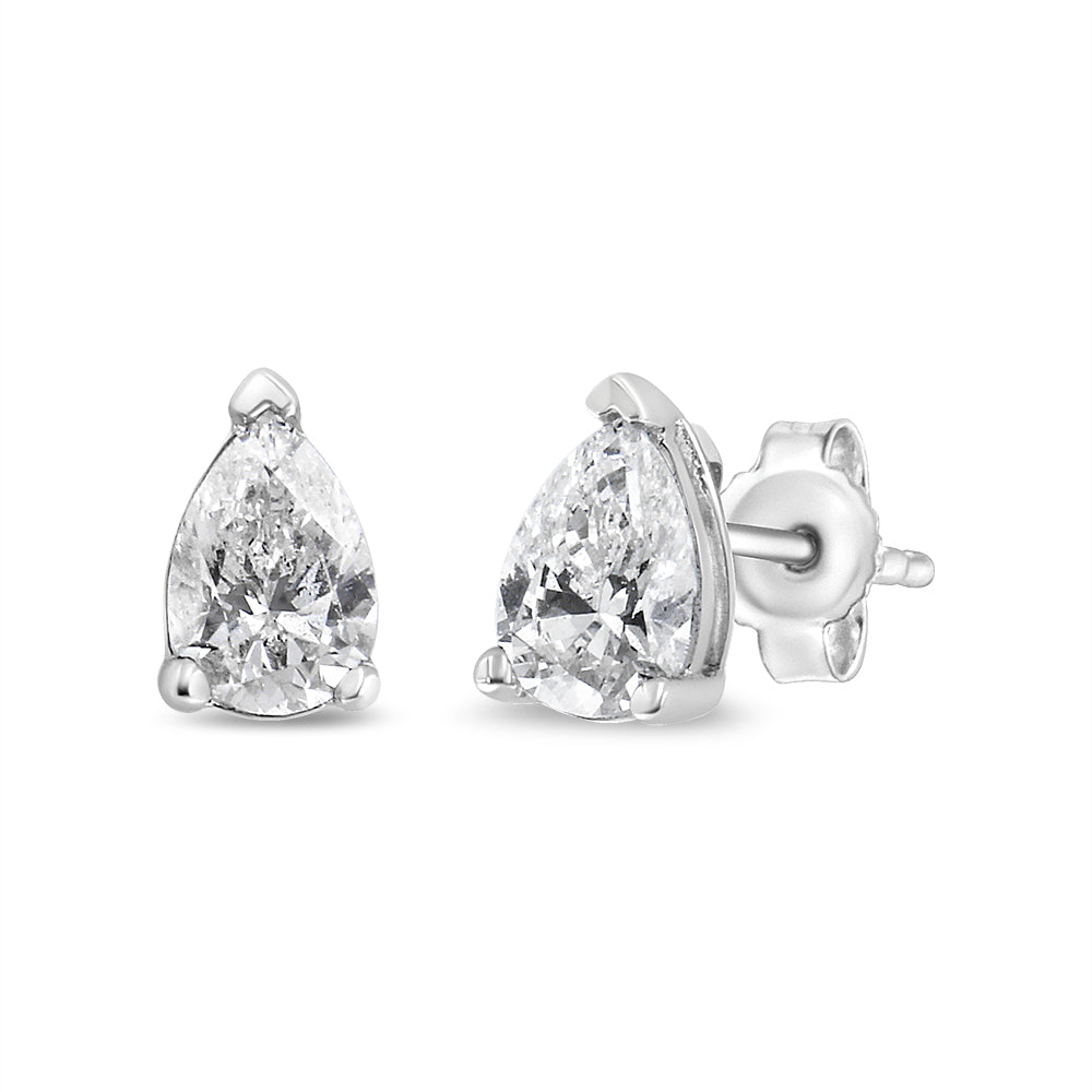 Pendientes de Stud de Diamante Creado en Laboratorio en Forma de Pera de Oro Blanco de 14K