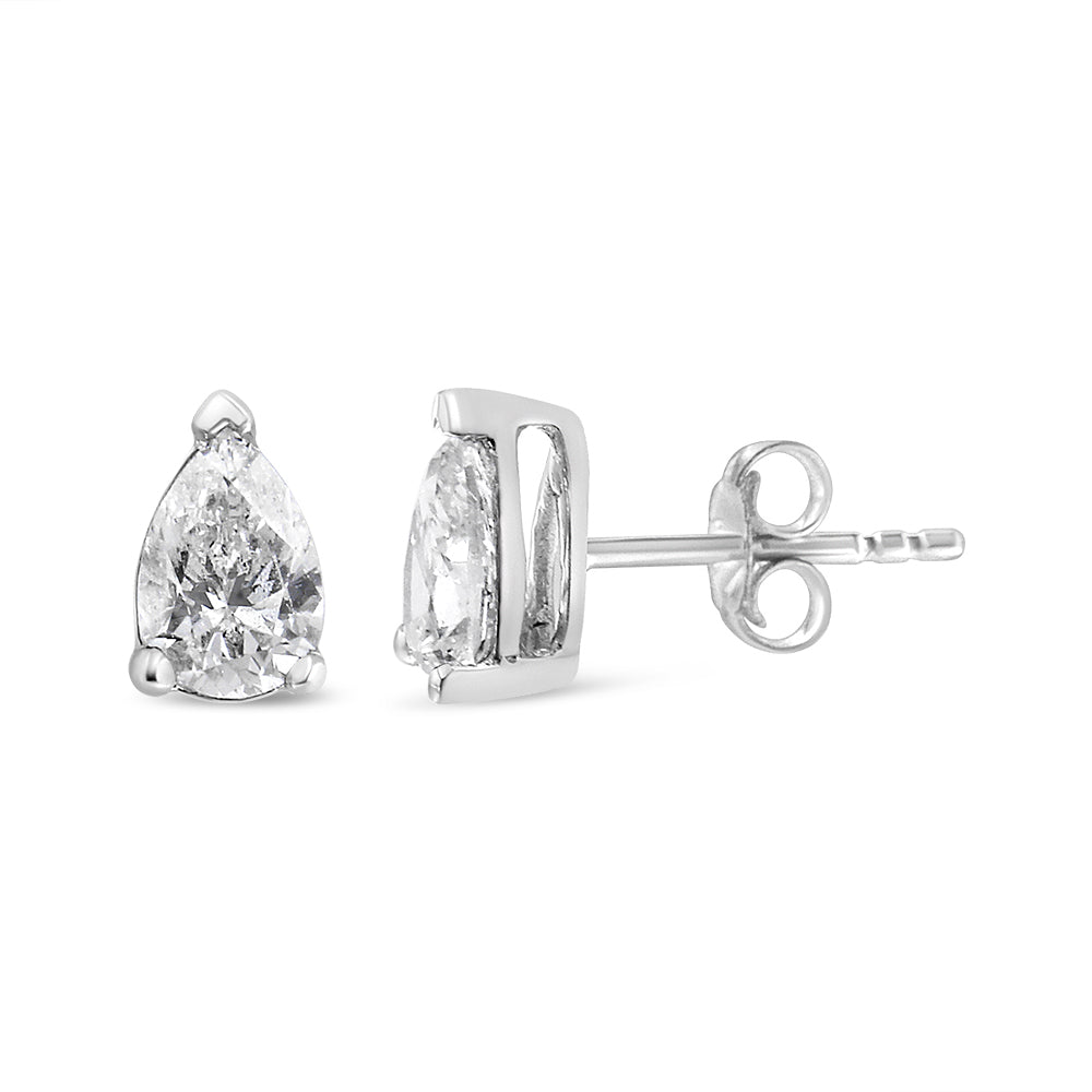 Pendientes de Stud de Diamante Creado en Laboratorio en Forma de Pera de Oro Blanco de 14K