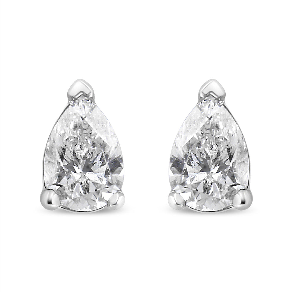 Pendientes de Stud de Diamante Creado en Laboratorio en Forma de Pera de Oro Blanco de 14K