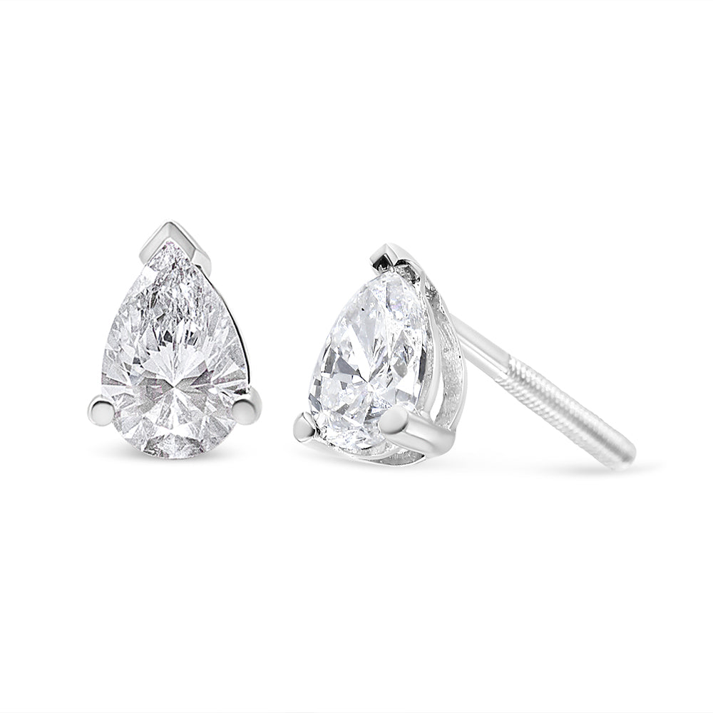 Pendientes de Stud de Diamante Creado en Laboratorio en Forma de Pera de Oro Blanco de 14K