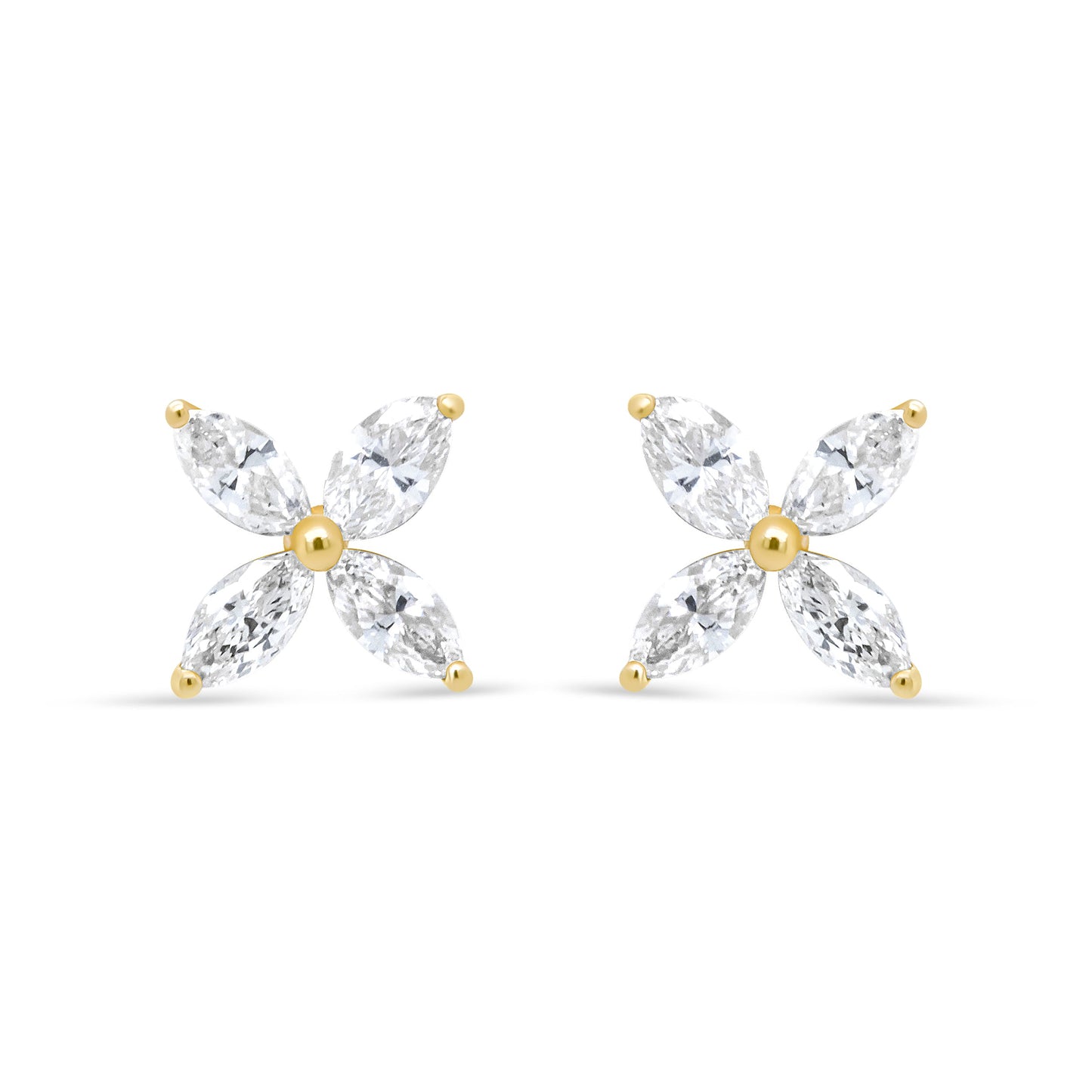 14K White Gold Marquise Diamond Floral Leaf Stud Earrings