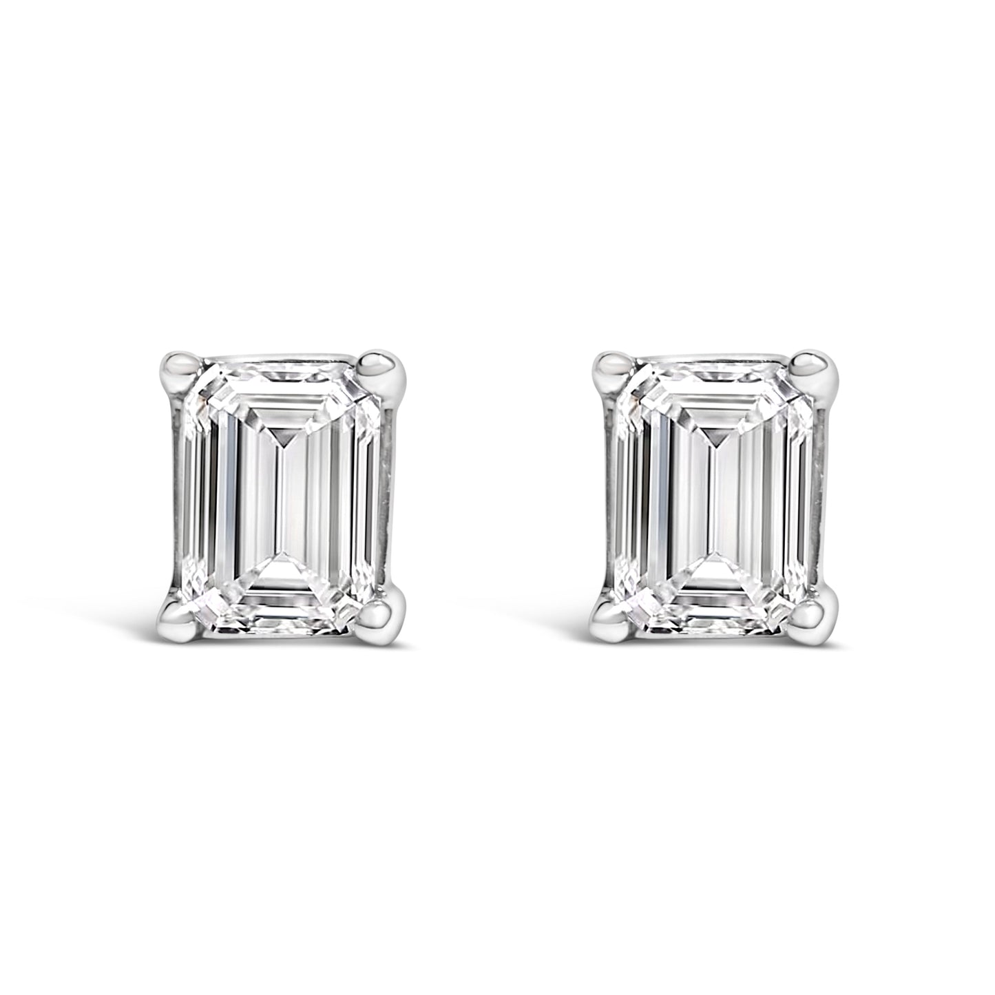 14K White Gold Emerald Cut Lab-Grown Diamond Stud Earrings