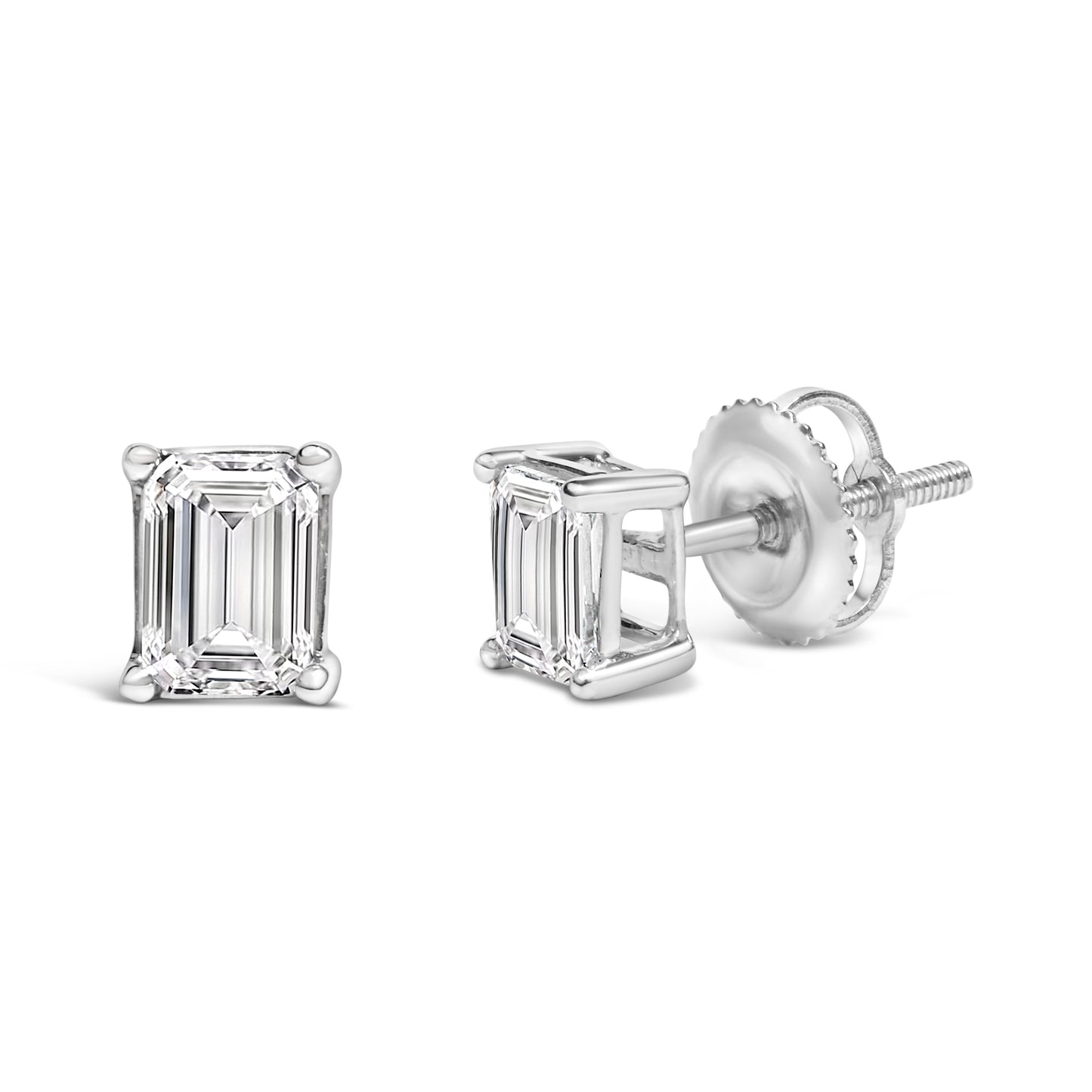 14K White Gold Emerald Cut Lab-Grown Diamond Stud Earrings
