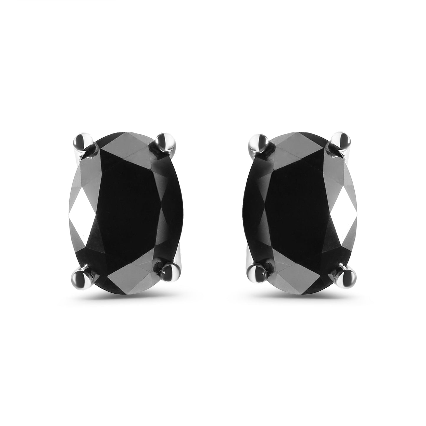 Pendientes de Stud de Diamante Negro Corte Ovalado en Oro Blanco de 14K