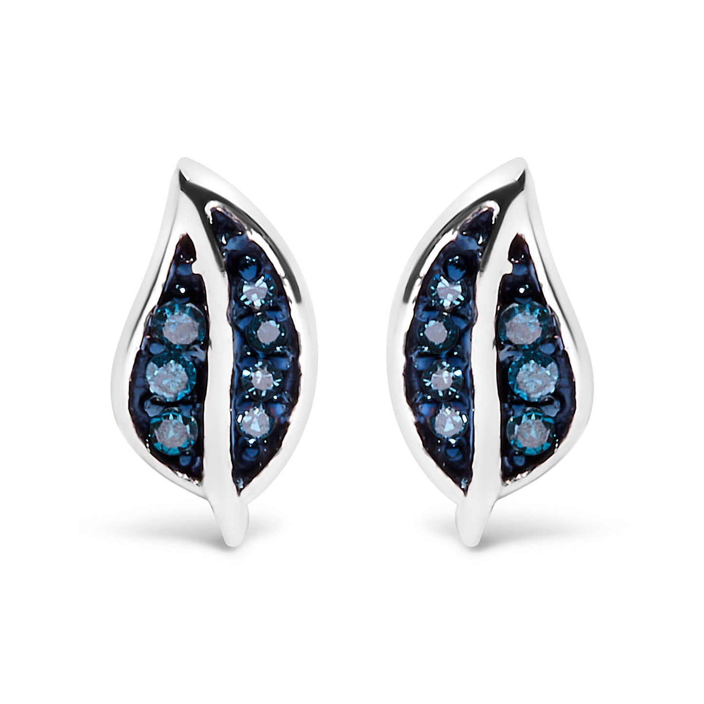 Pendientes de Stud de Hoja con Acento de Diamante Azul en Plata Esterlina .925