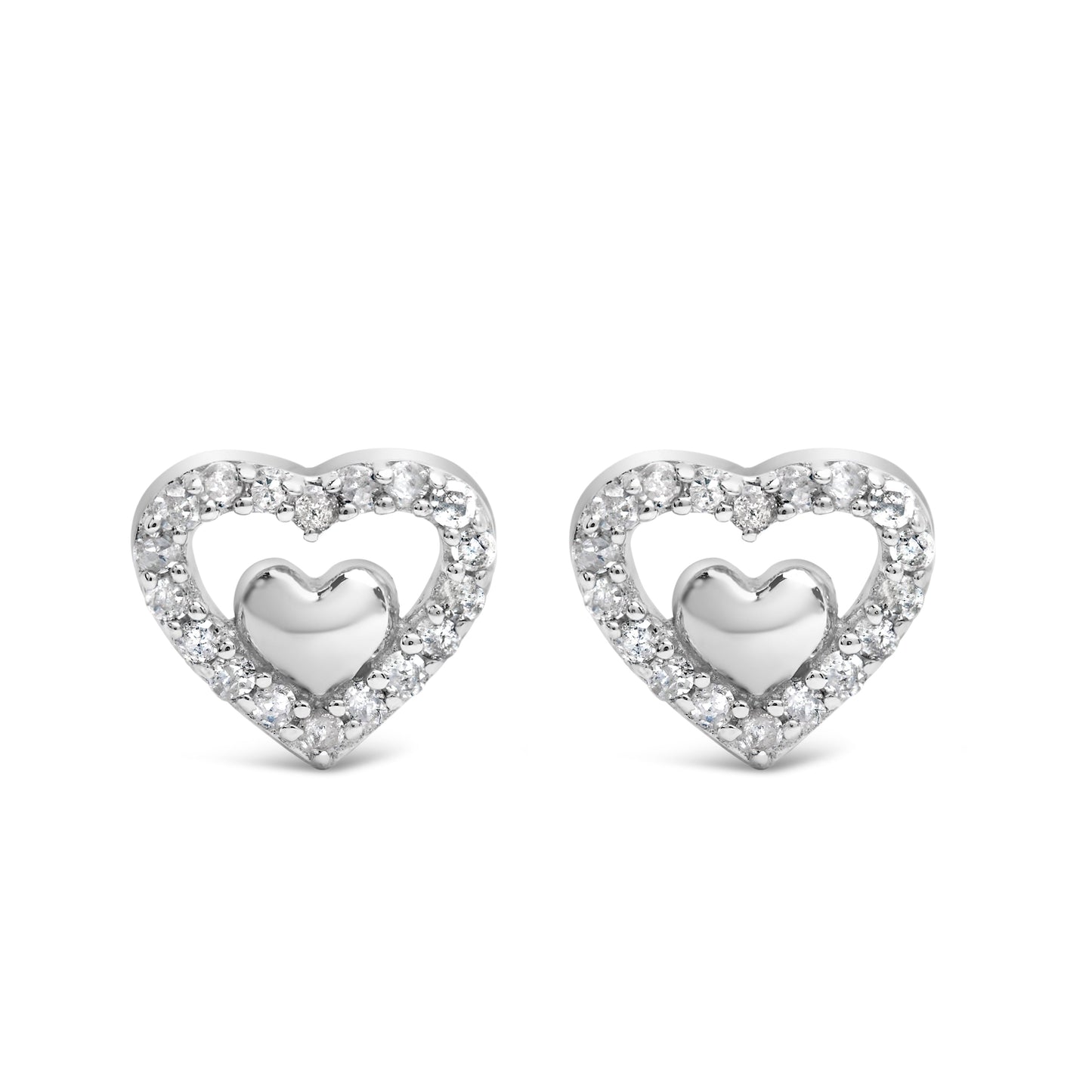 925 Sterling Silver Double Heart Diamond Stud Earrings
