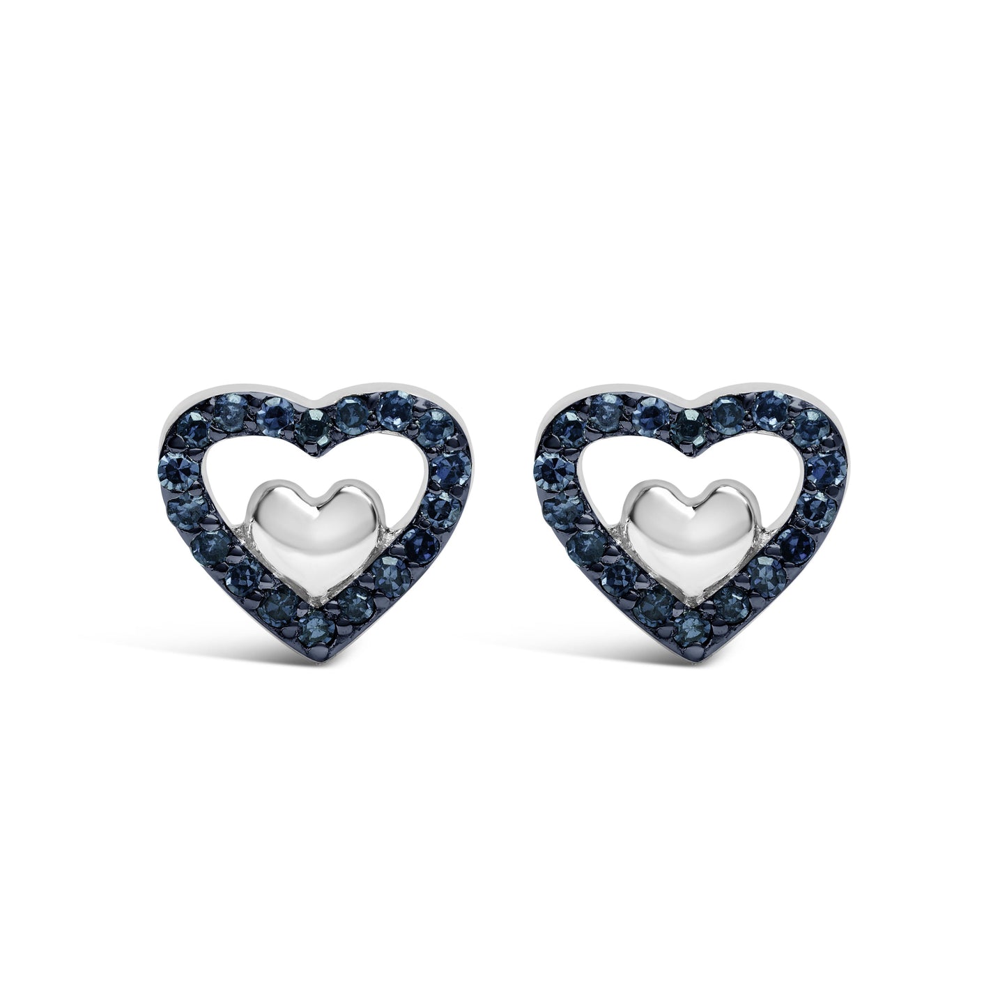 925 Sterling Silver Double Heart Diamond Stud Earrings