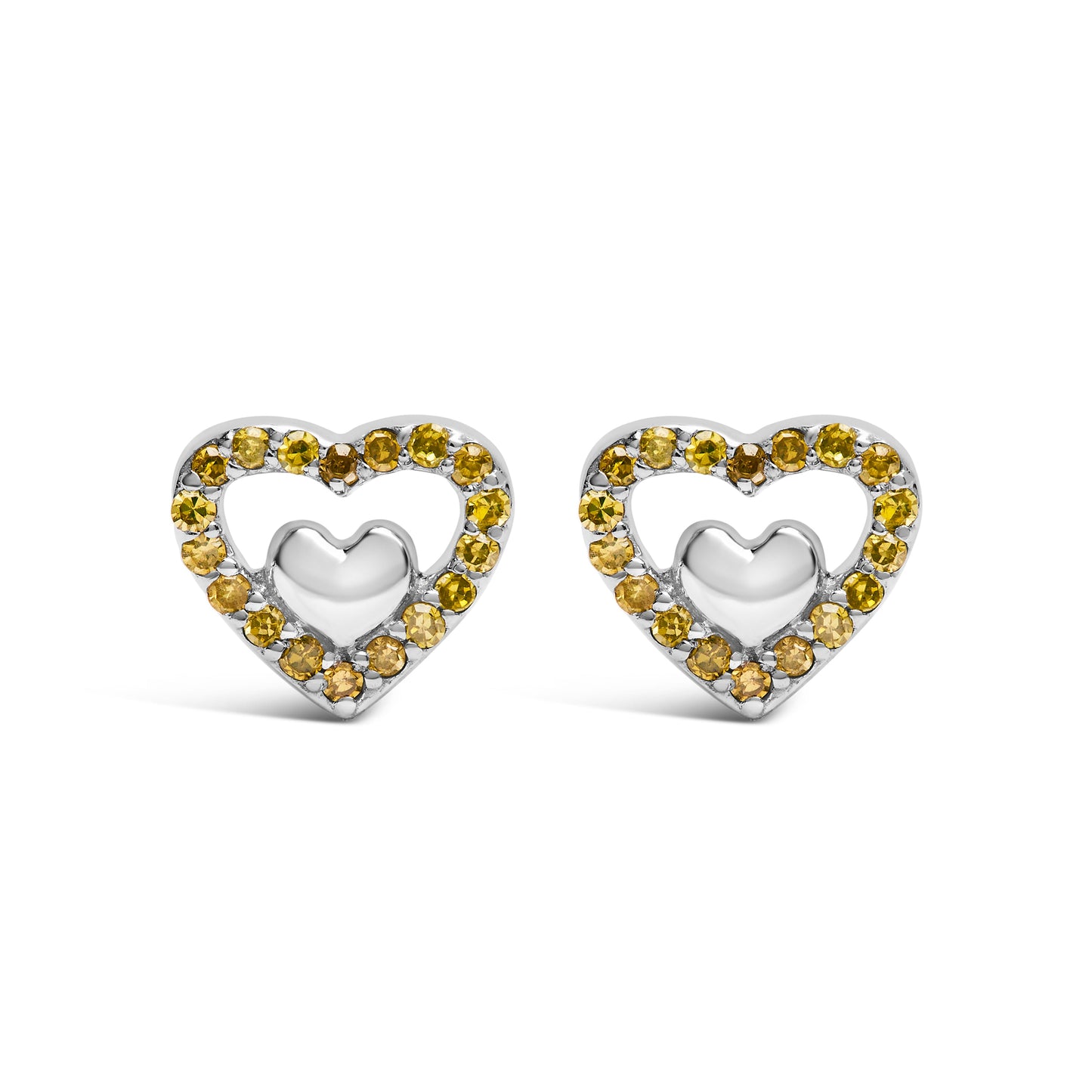 925 Sterling Silver Double Heart Diamond Stud Earrings