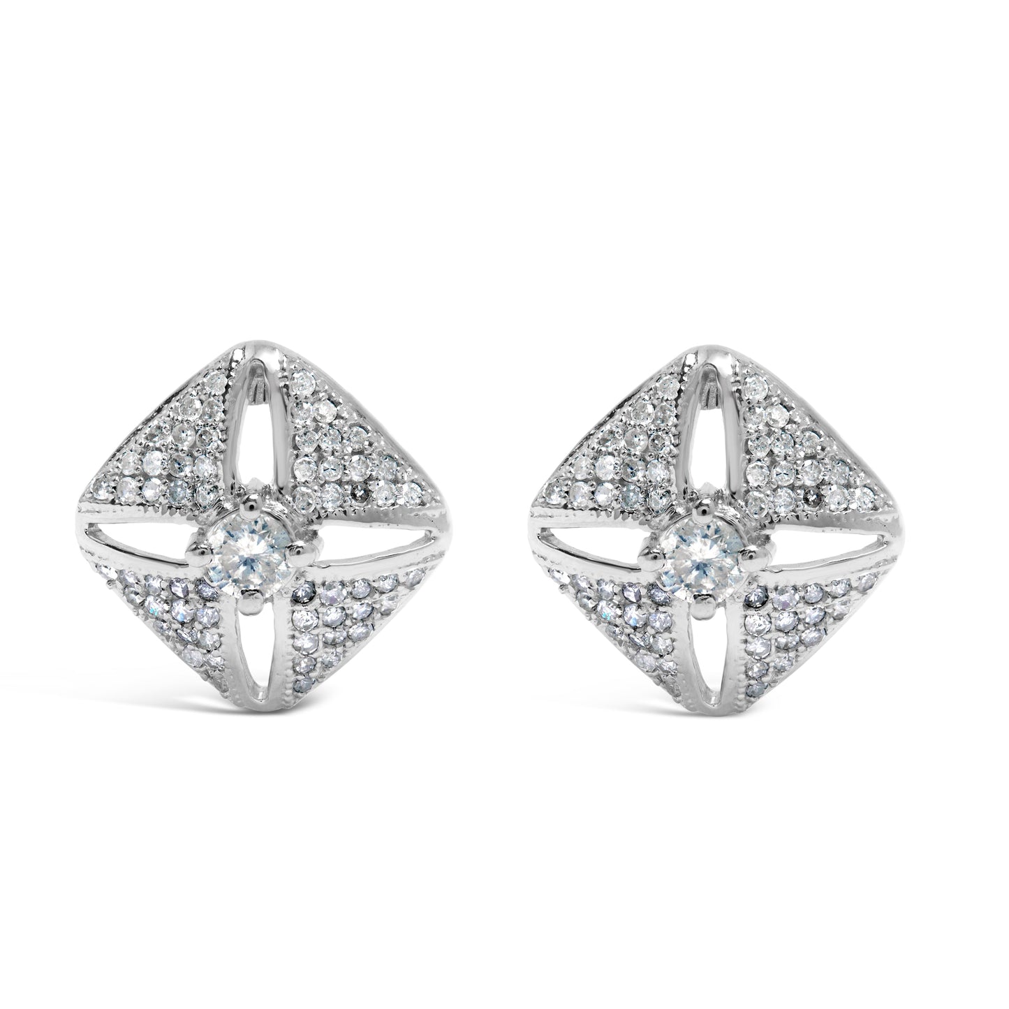 Boucles d'oreilles en rhombus en argent sterling 925 avec diamants