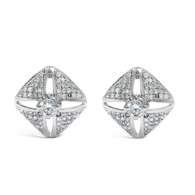 Pendientes de rombo con diamantes de plata esterlina .925