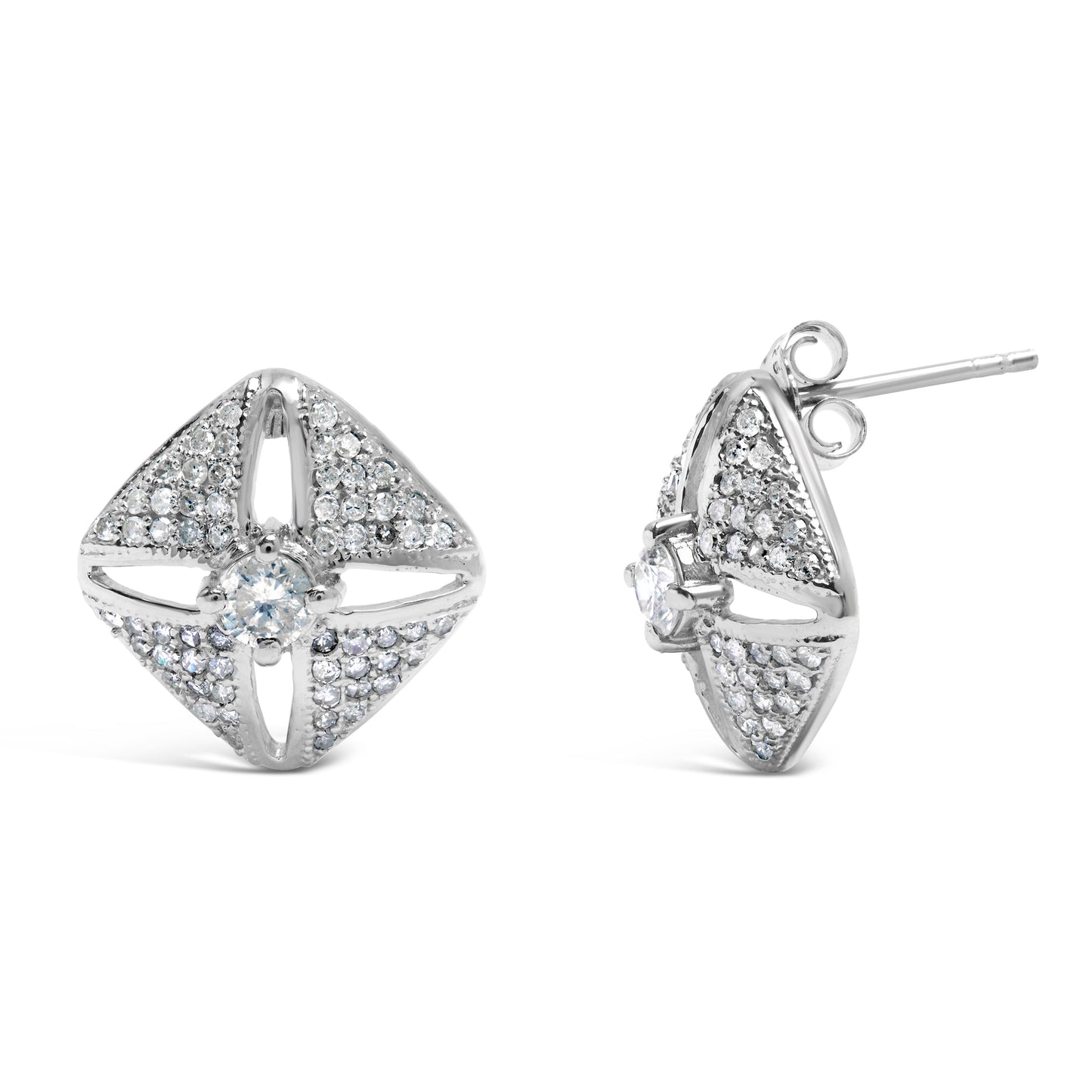 Boucles d'oreilles en rhombus en argent sterling 925 avec diamants