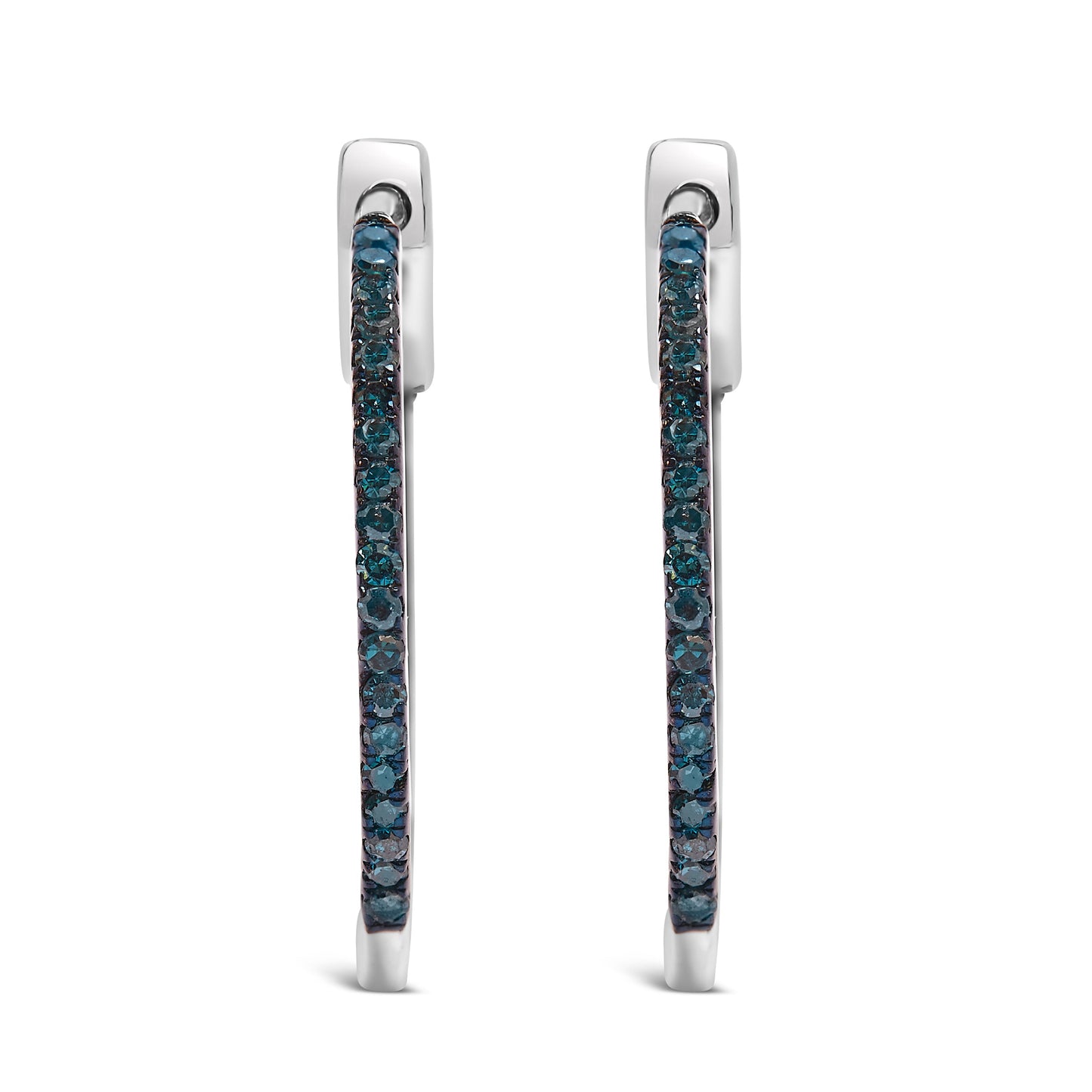 Boucles d'oreilles créoles en diamant traité bleu en argent sterling .925 à l'intérieur et à l'extér