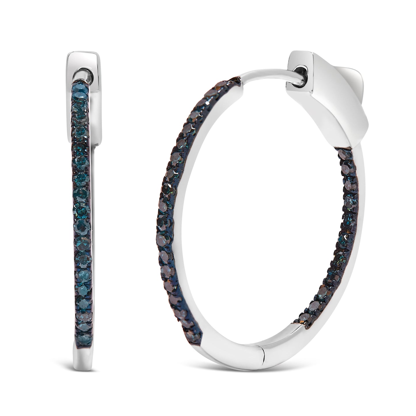 Boucles d'oreilles créoles en diamant traité bleu en argent sterling .925 à l'intérieur et à l'extér