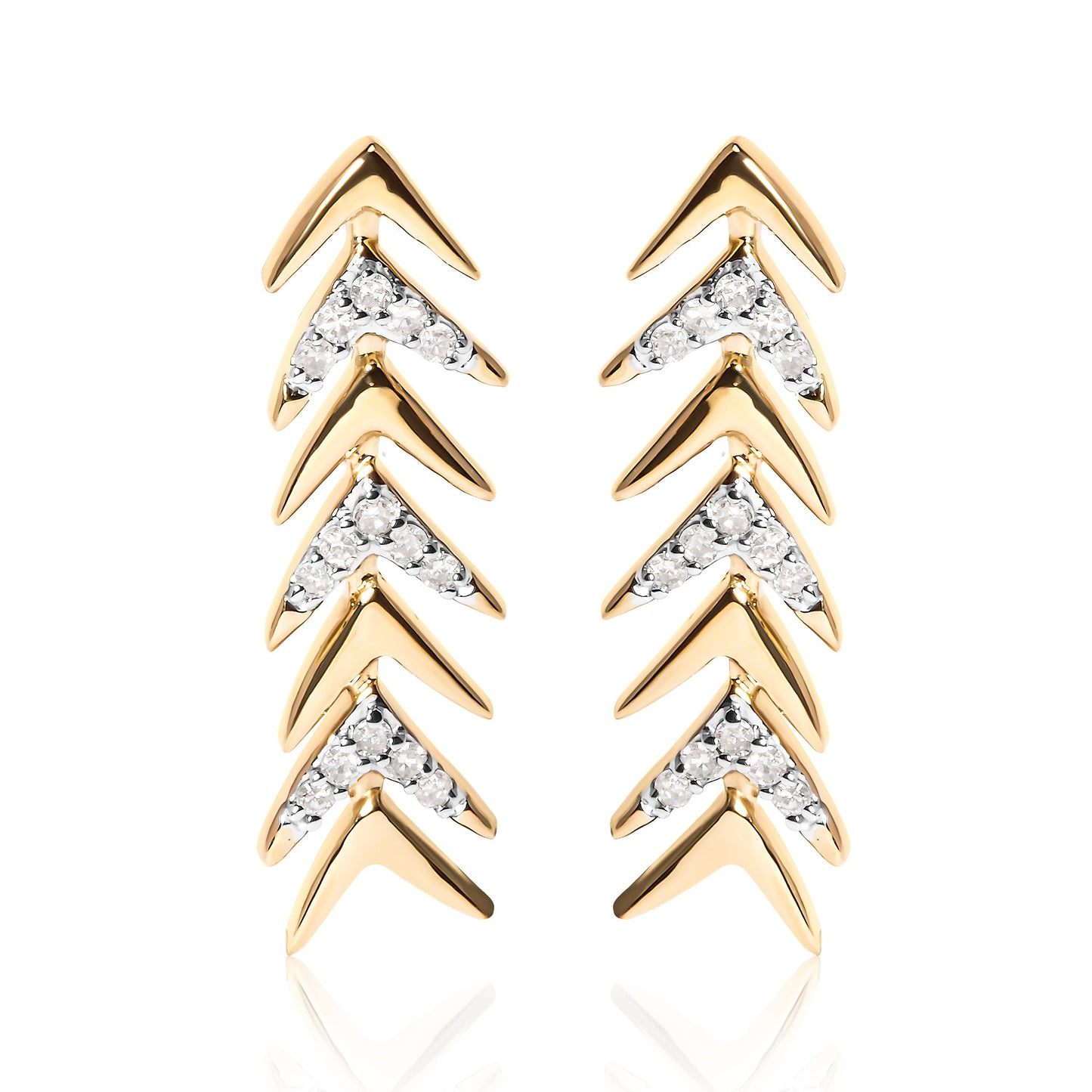 Pendientes de Stud en Forma de Flecha Chevron de Plata Esterlina Bañados en Oro Amarillo de 18K con